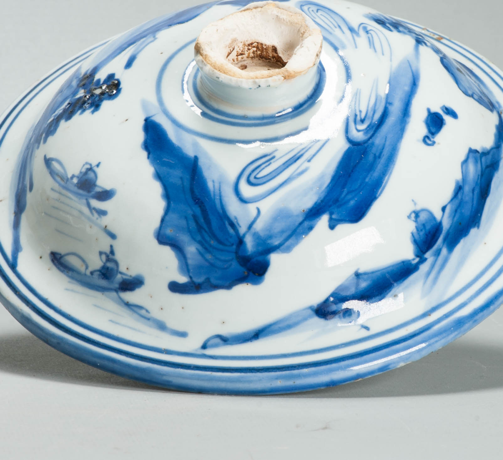 Rare Late Ming Wanli Lid of a Jar Literati scene 17th C Chinese Porcelain Blue and White - Image 10