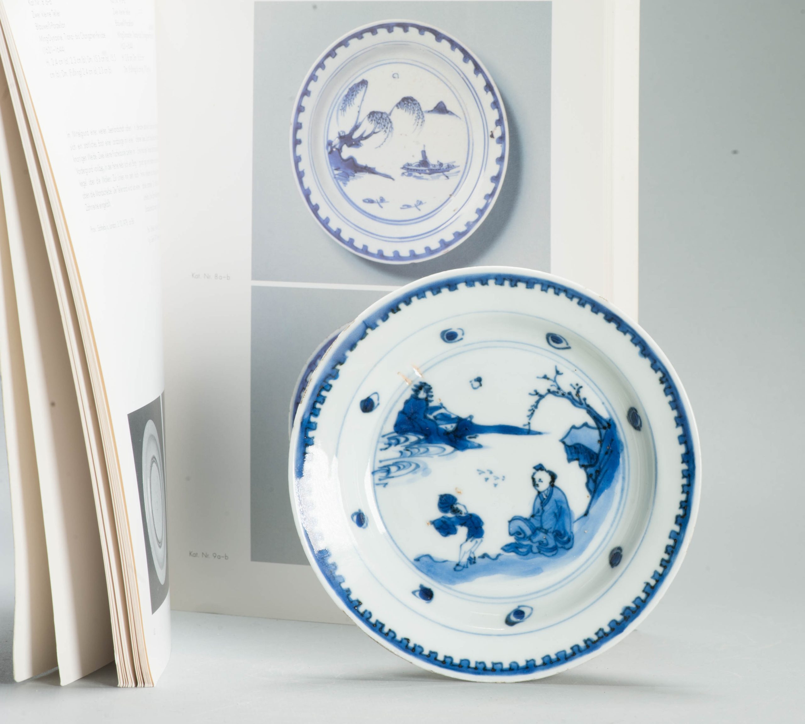 Antique Late Ming 17th c Chinese Porcelain China Dish Scholar Literati - Image 4