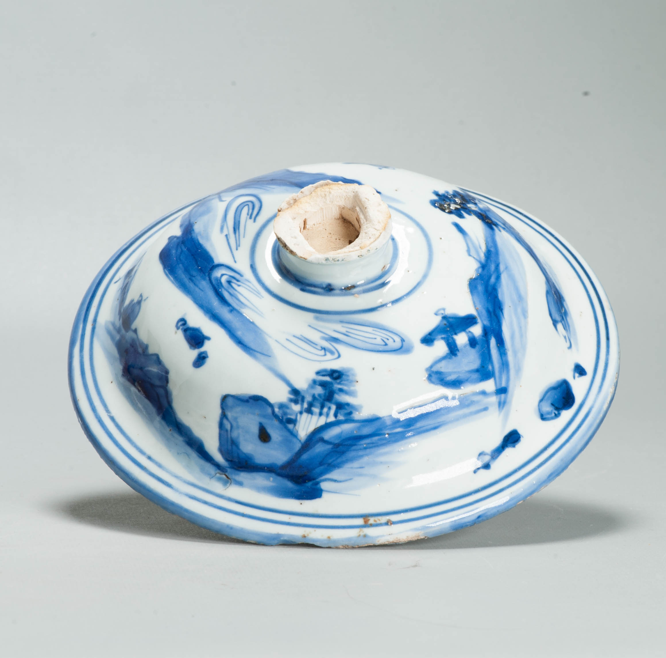 Rare Late Ming Wanli Lid of a Jar Literati scene 17th C Chinese Porcelain Blue and White - Image 13