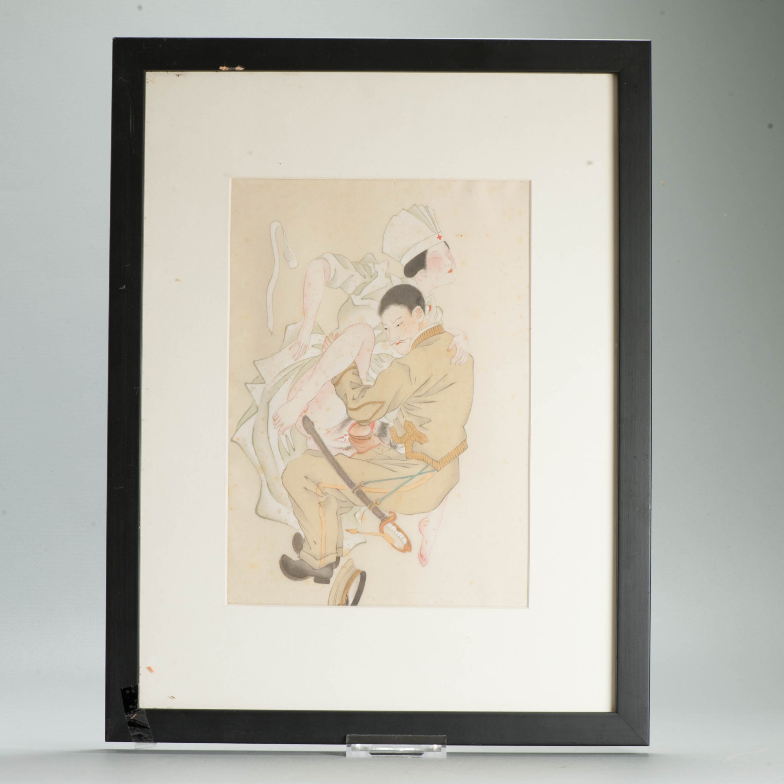 Antique Japanese Woodblock Shunga - Soldier & Nurse - 19th century - 图片 3