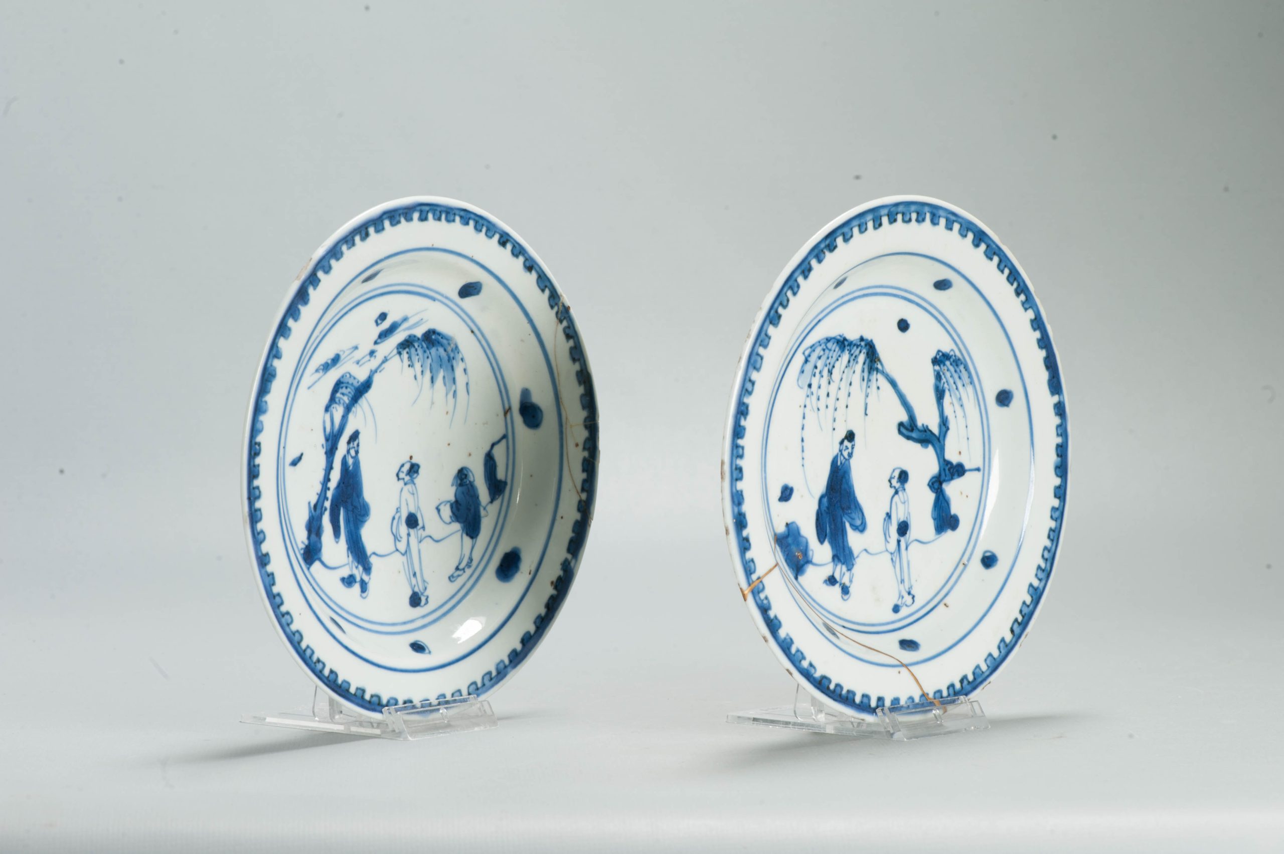Antique Late Ming 17th c Chinese Porcelain China Dish Scholar Literati - Image 4