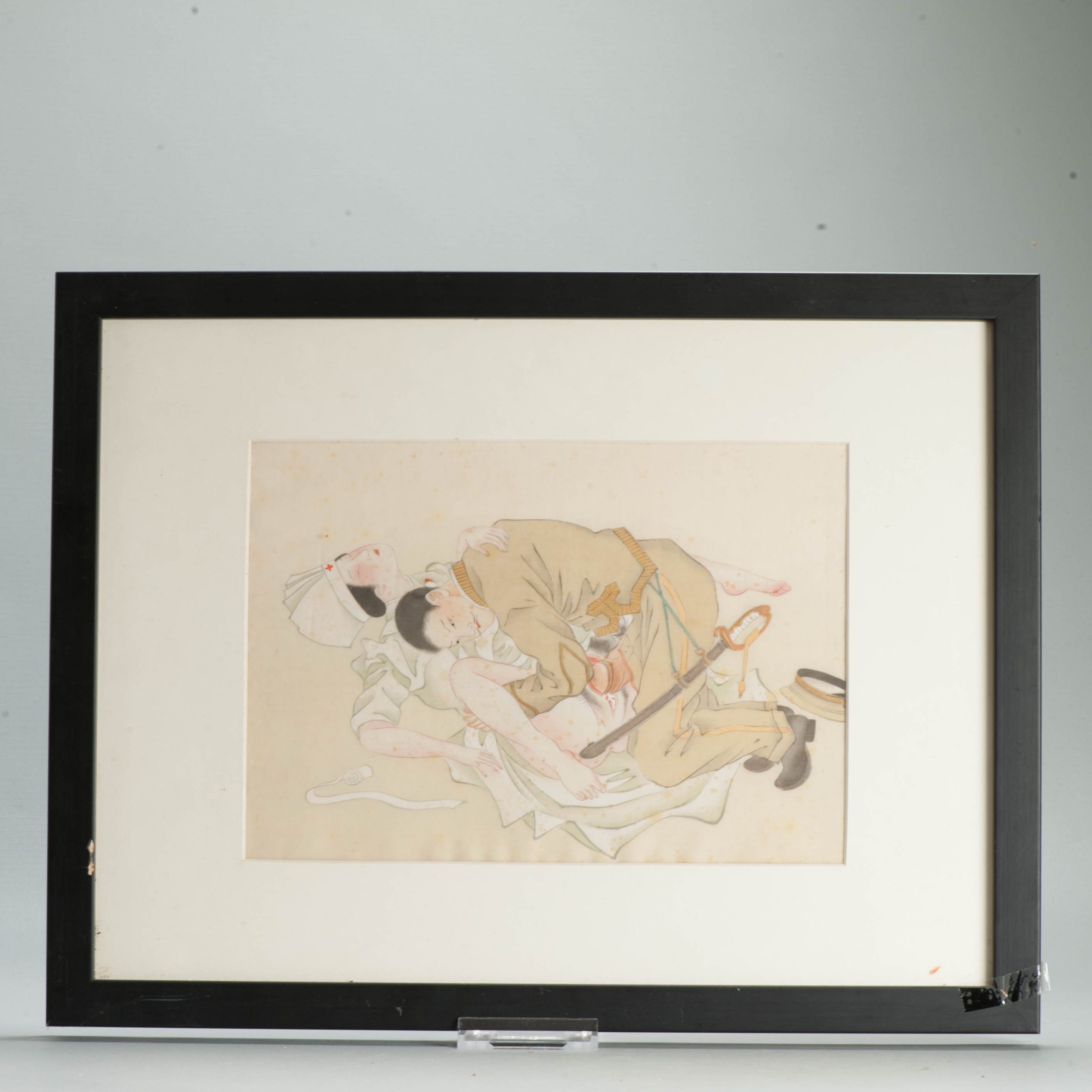 Antique Japanese Woodblock Shunga – Soldier & Nurse – 19th century