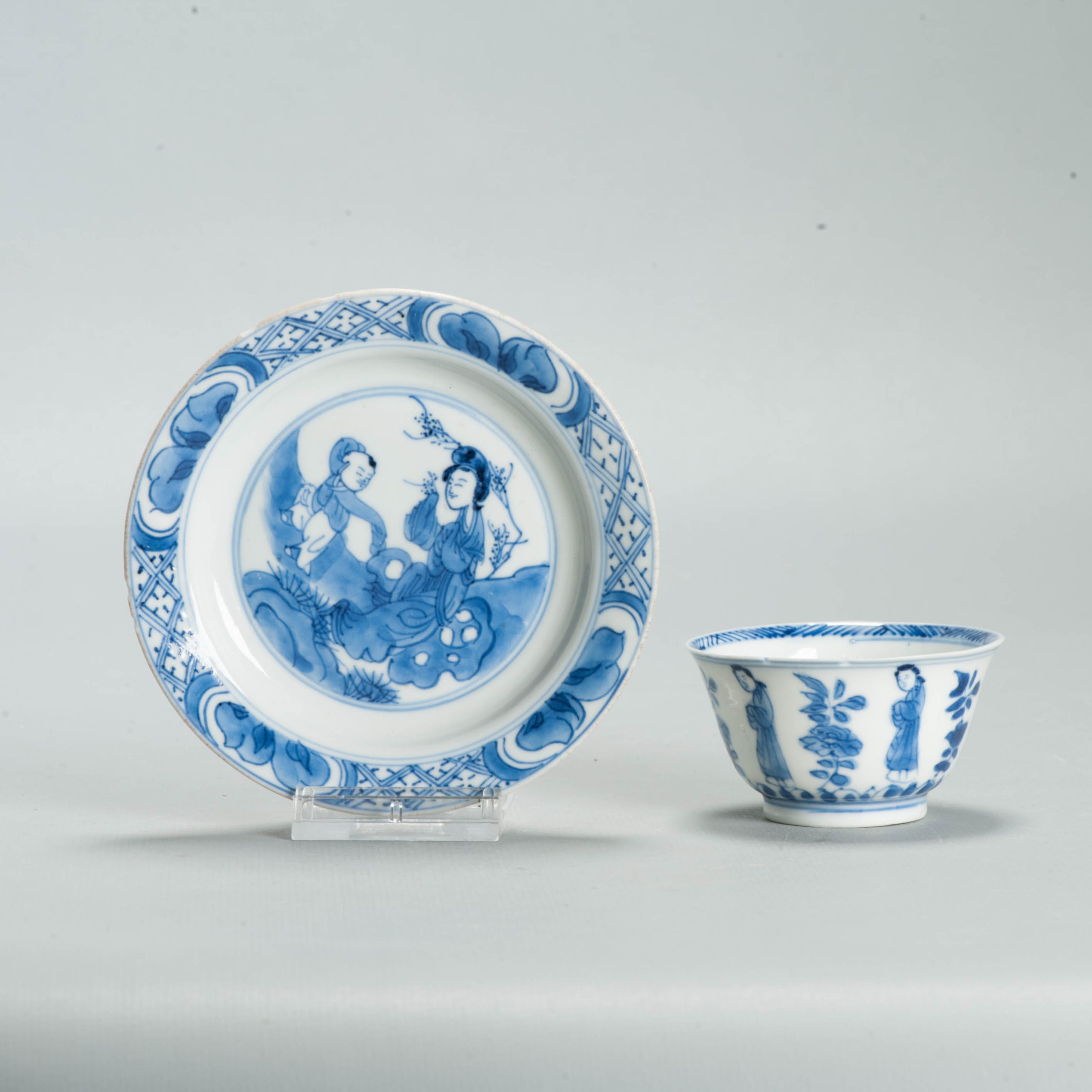Antique Ca 1700 Chinese Porcelain Tea Set Kangxi Blue White Figural Liza - Image 16