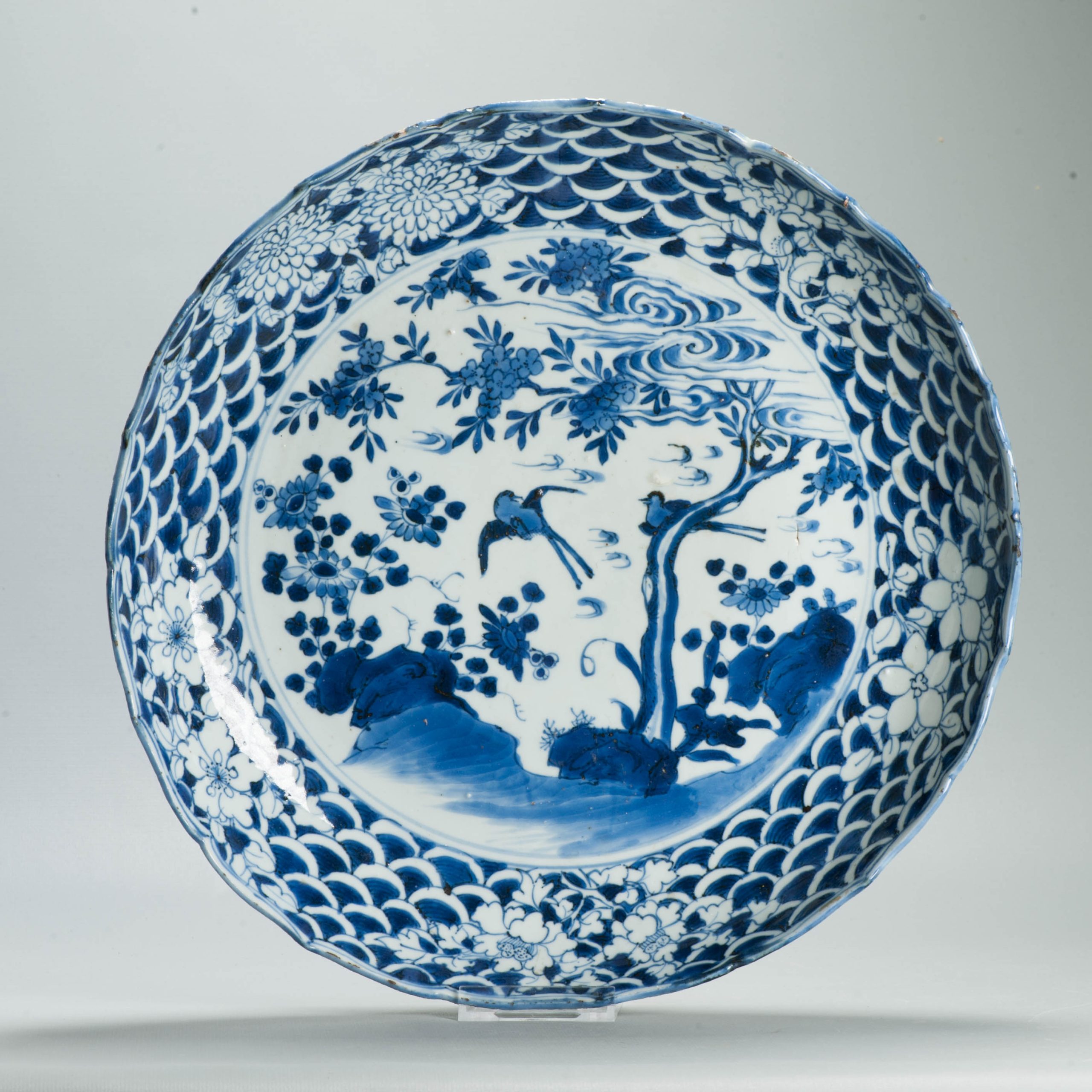Large Antique Early 17th Century Ming Chinese Kosometsuke Dish Birds 35cm