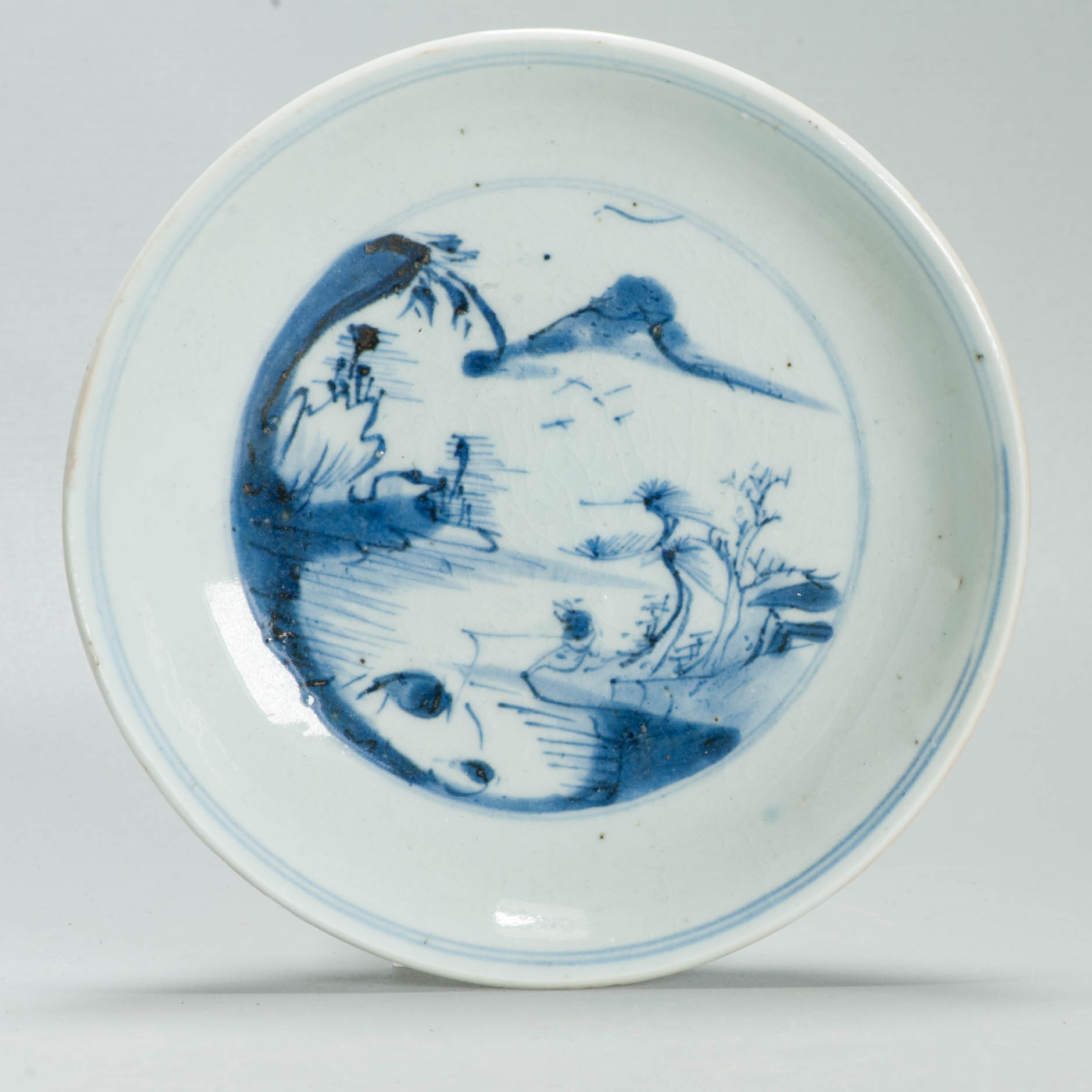 Antique Late Ming 17th c Chinese Porcelain China Dish Scholar Literati - Image 8