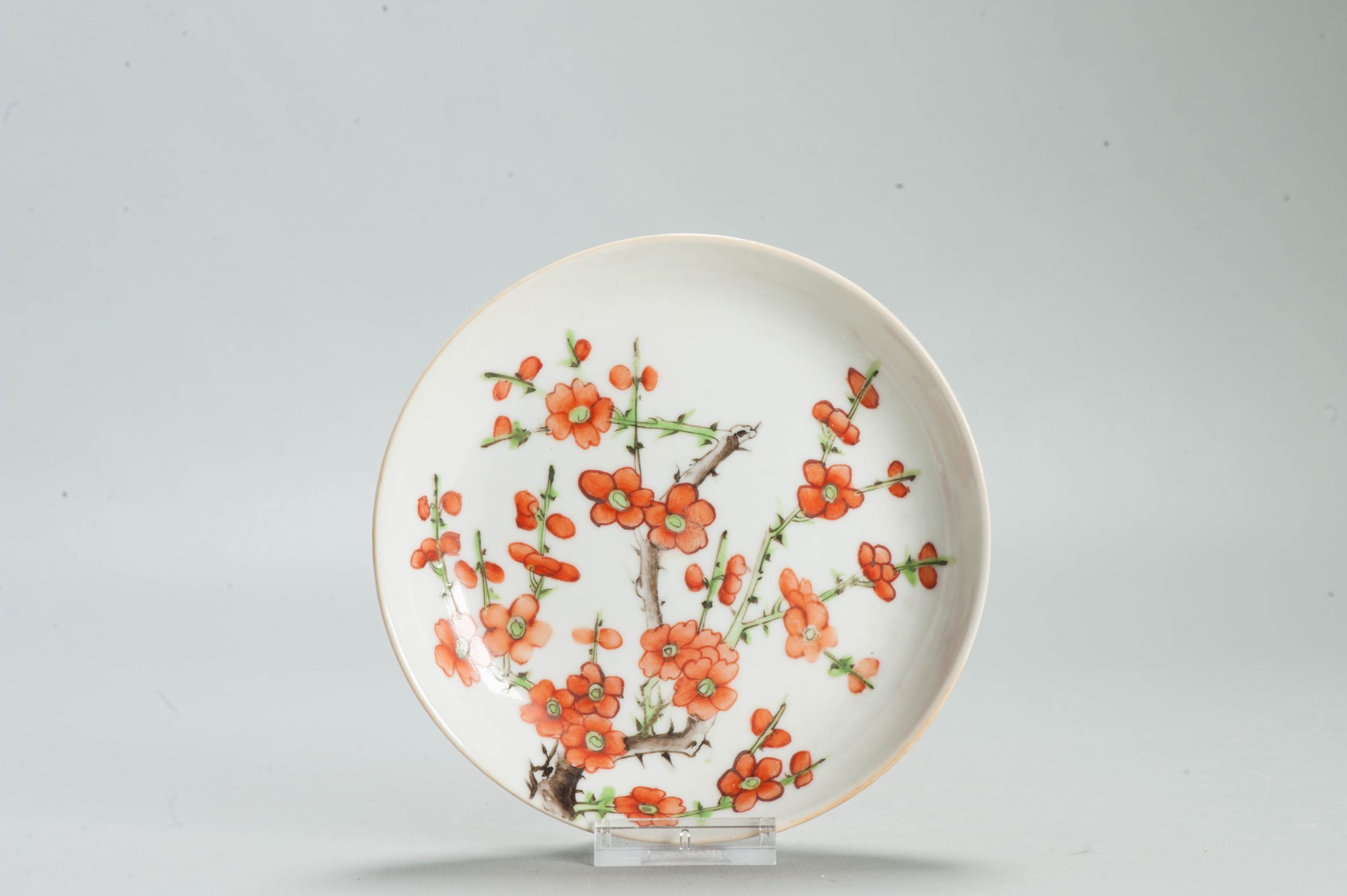 Perfect 13.5CM Antique Chinese Porcelain Qianlong Marked 19th C Prunus Dish