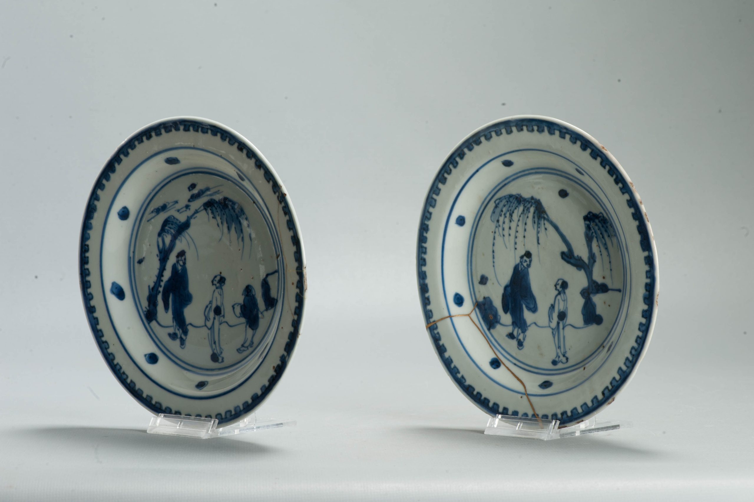 Antique Late Ming 17th c Chinese Porcelain China Dish Scholar Literati - Image 13