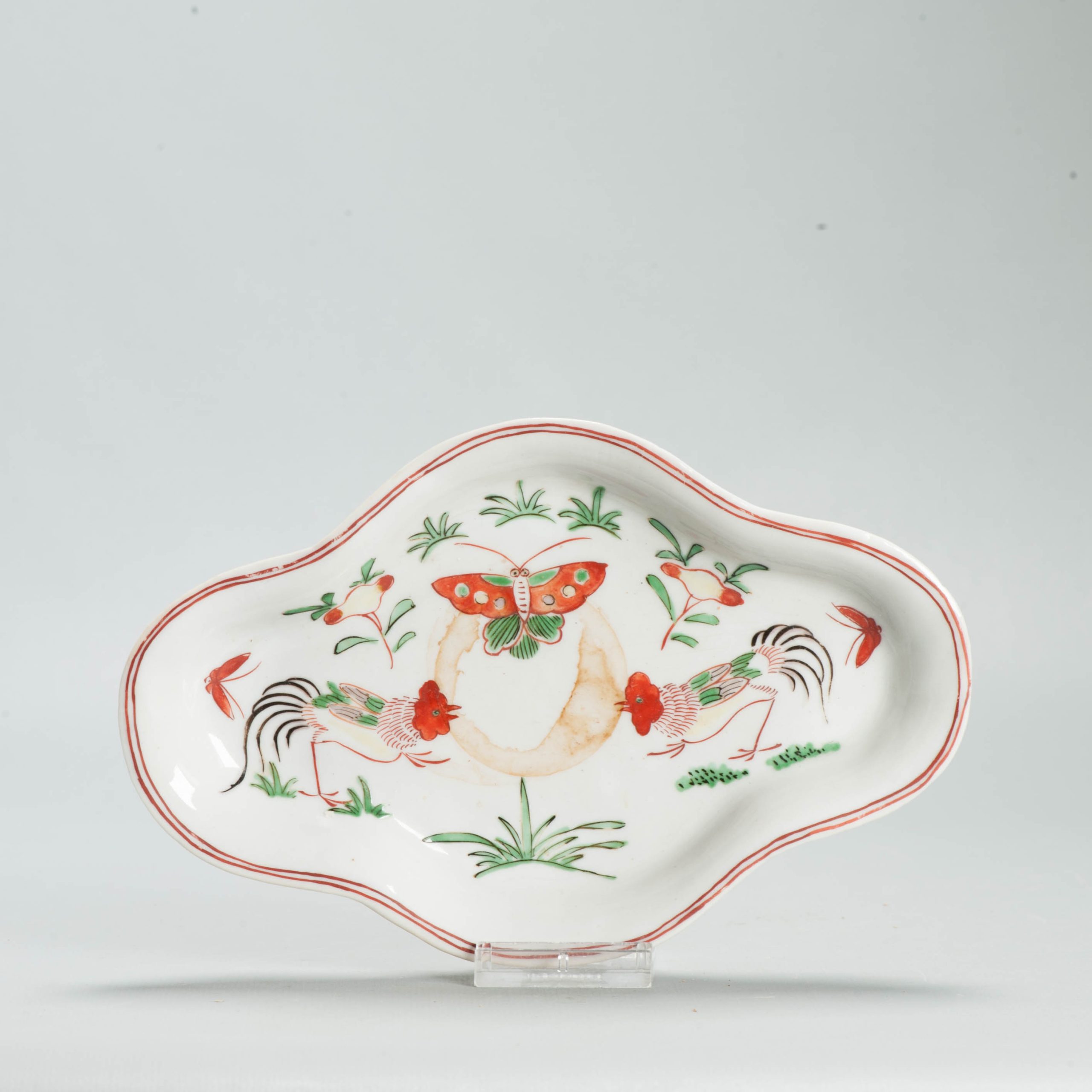 Rare Antique 17th C Japanese Ko Akae dish Kosometsuke Marked Japan Porcelain