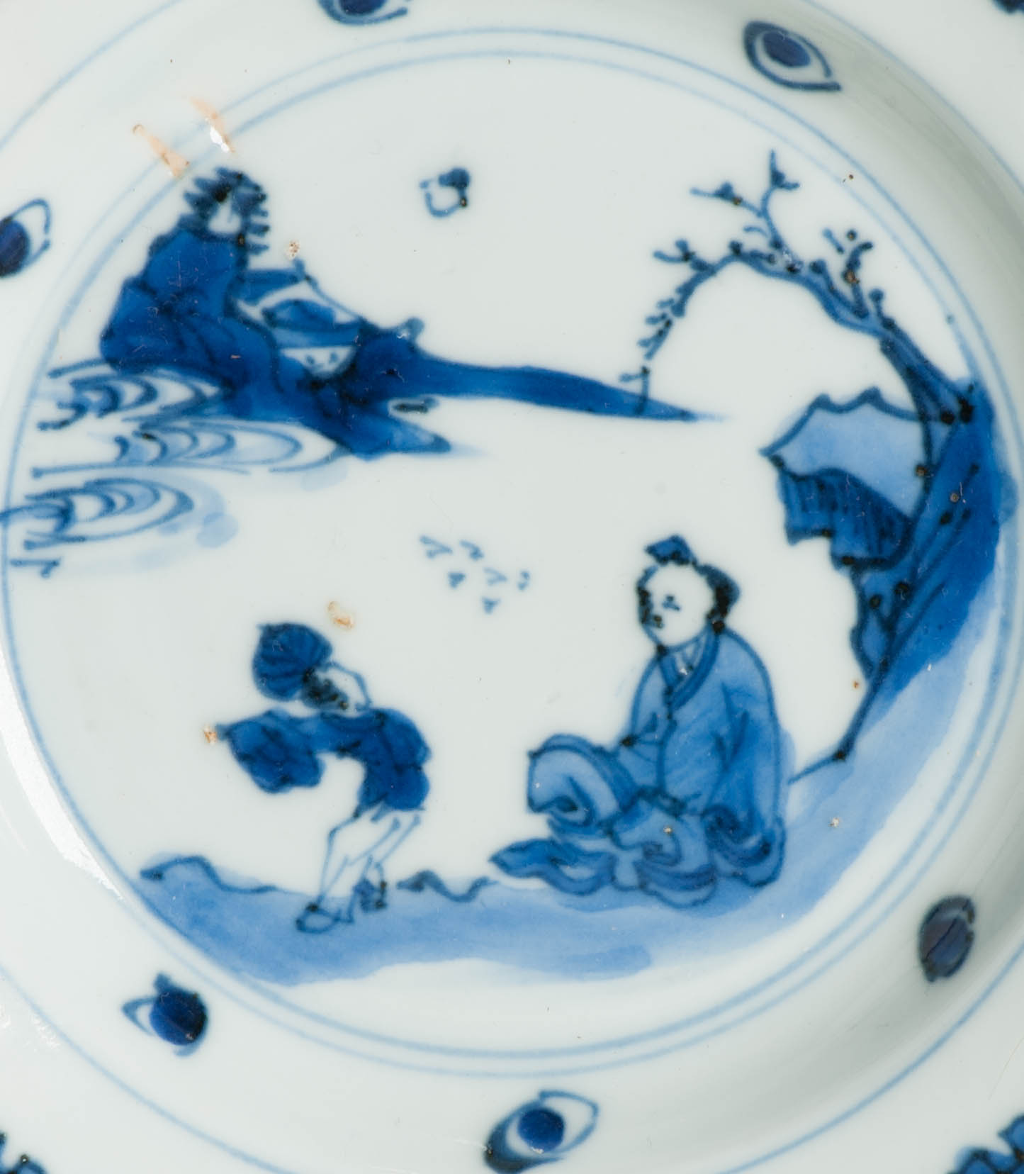 Antique Late Ming 17th c Chinese Porcelain China Dish Scholar Literati - Image 10