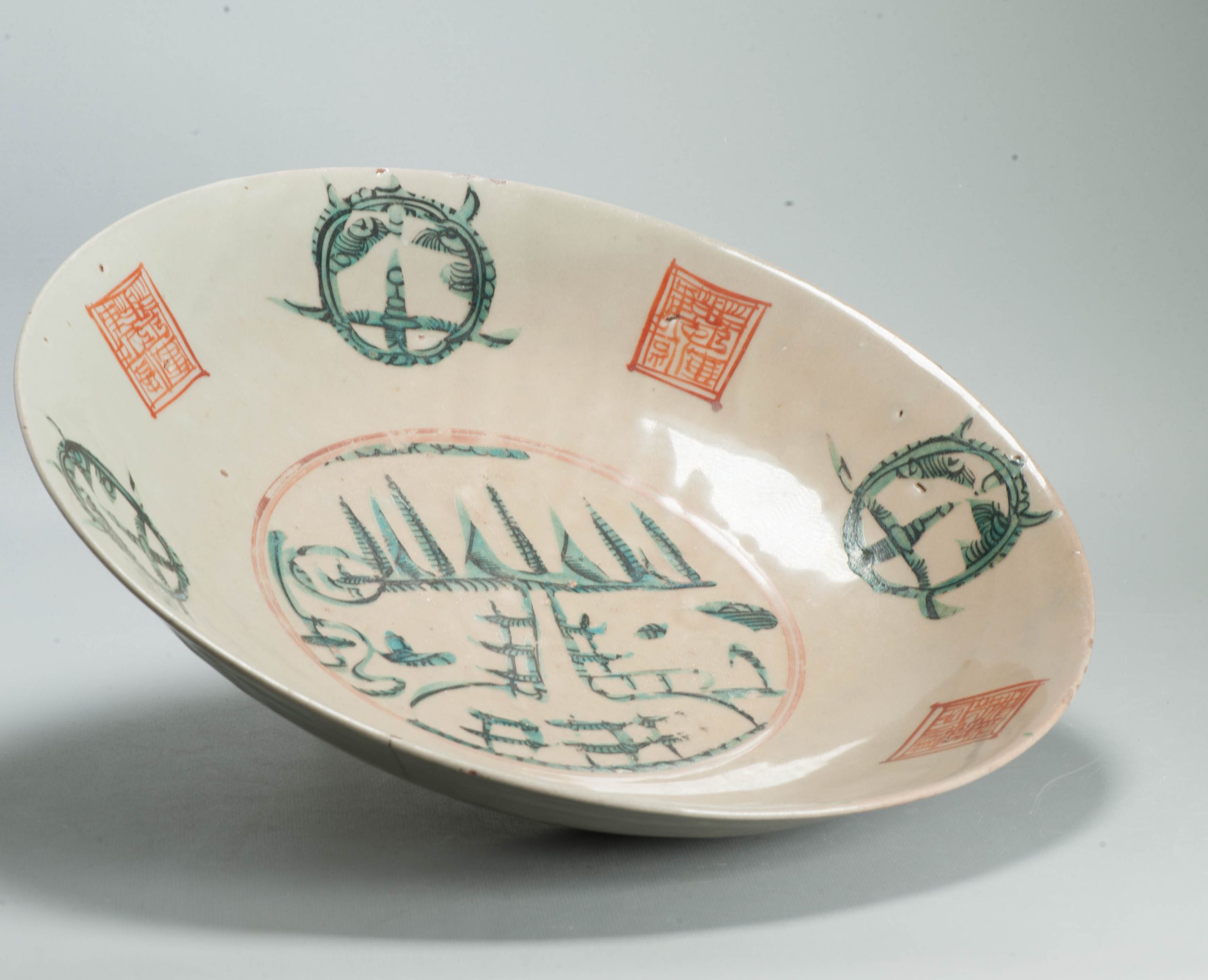 Antique Chinese 16/17C Chinese Porcelain Dish Swatow landscape Pagode Enamel - Image 15