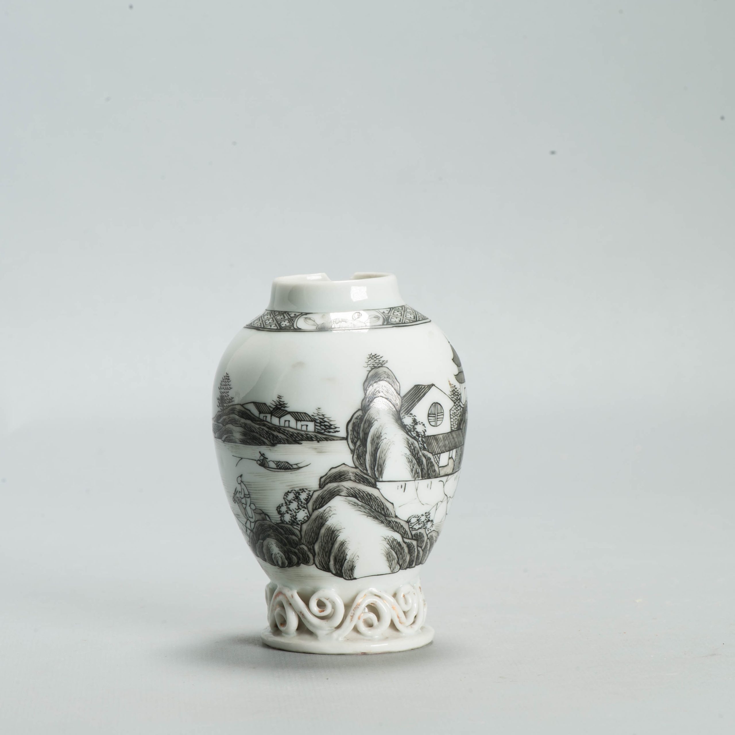 Antique 1730-1750 Chinese Porcelain TeaCaddy China Encre de Chine Landscape - Image 6