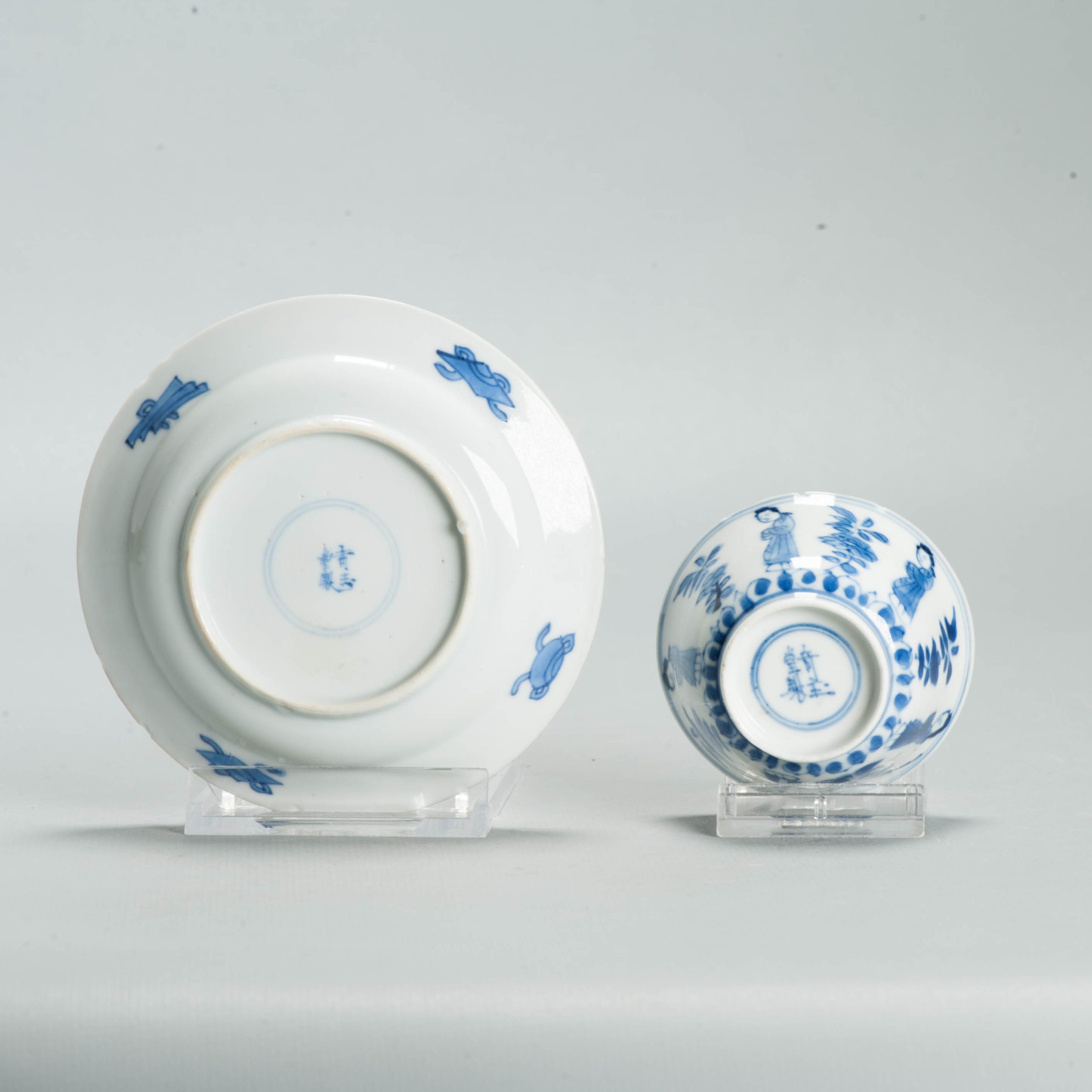 Antique Ca 1700 Chinese Porcelain Tea Set Kangxi Blue White Figural Liza