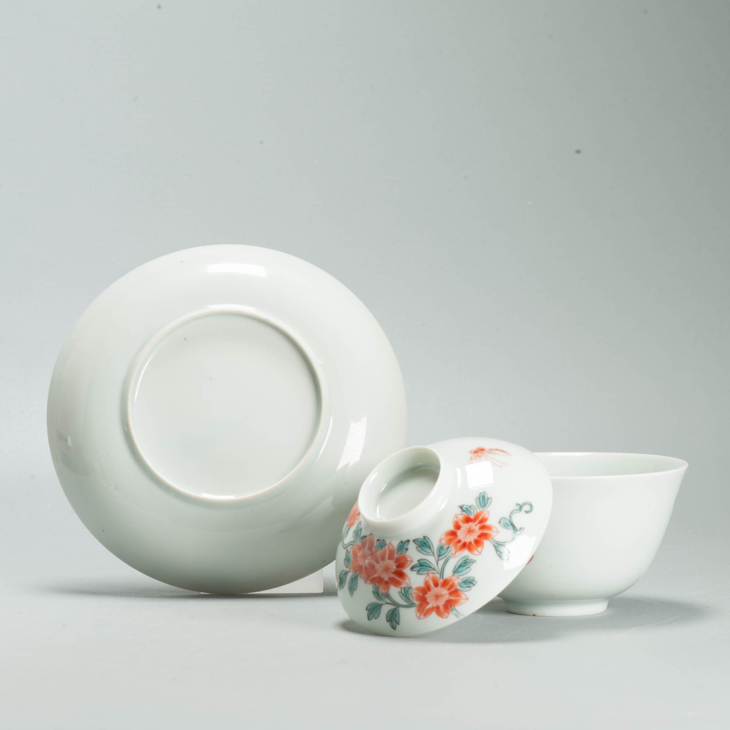 Antique Chinese Porcelain Gaiwan Tea Bowl Famille Verte Flowers Butterflies - 图片 4