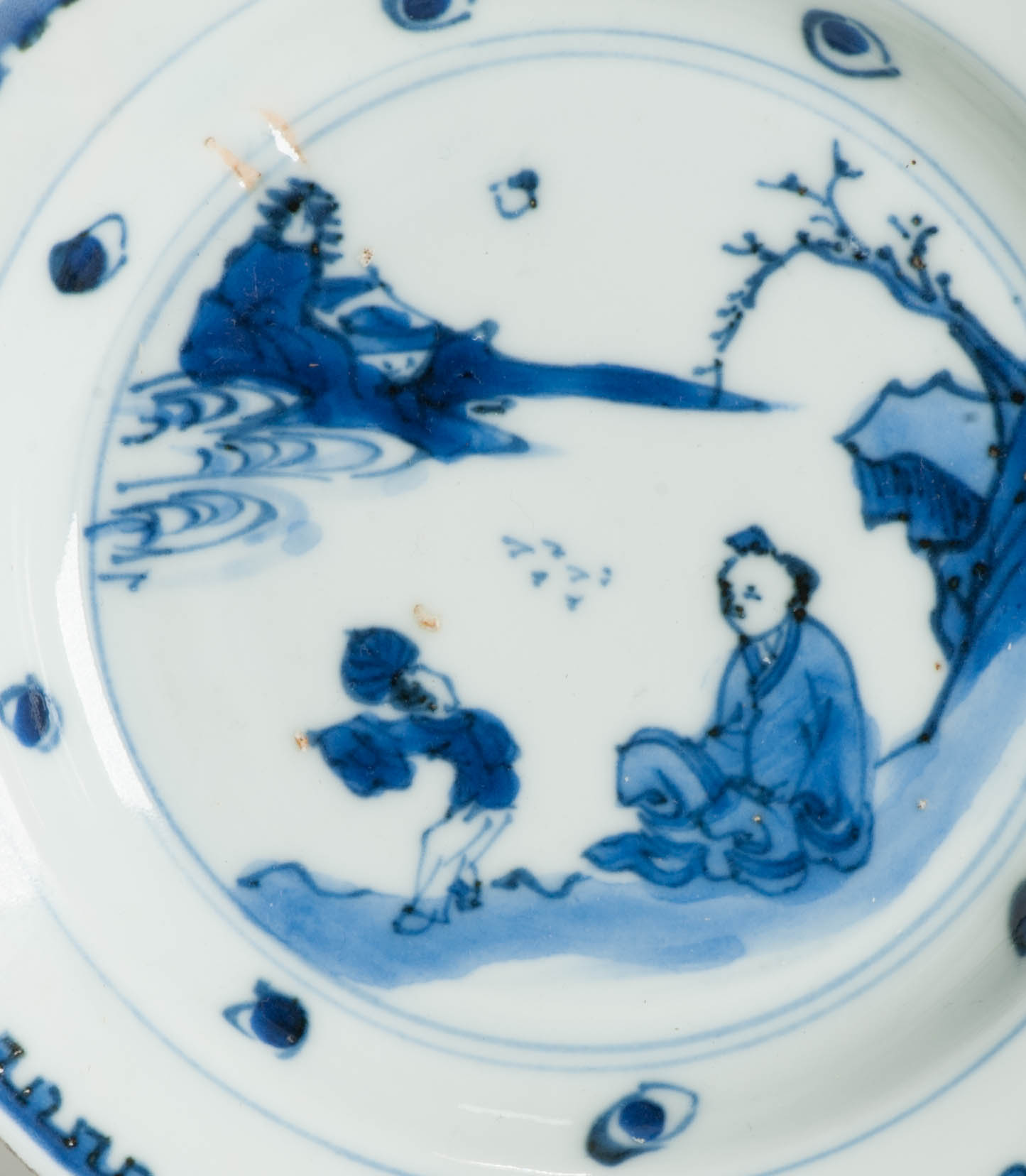 Antique Late Ming 17th c Chinese Porcelain China Dish Scholar Literati - Image 5