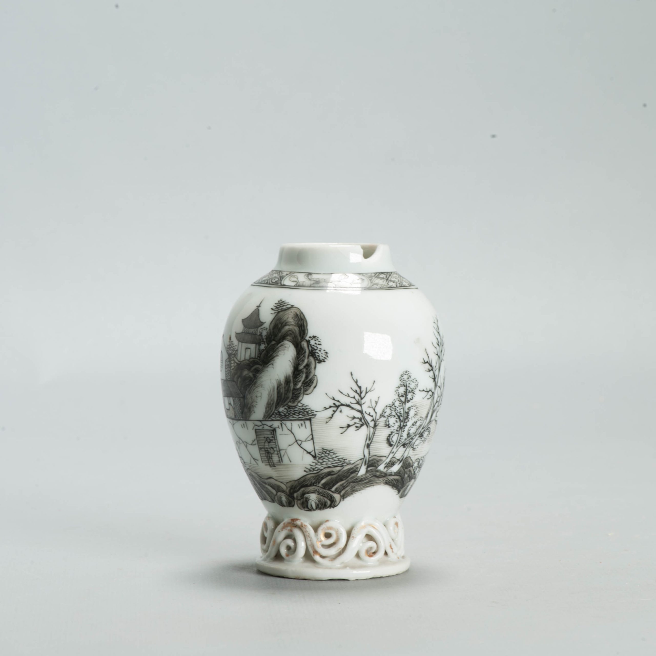 Antique 1730-1750 Chinese Porcelain TeaCaddy China Encre de Chine Landscape - Image 9