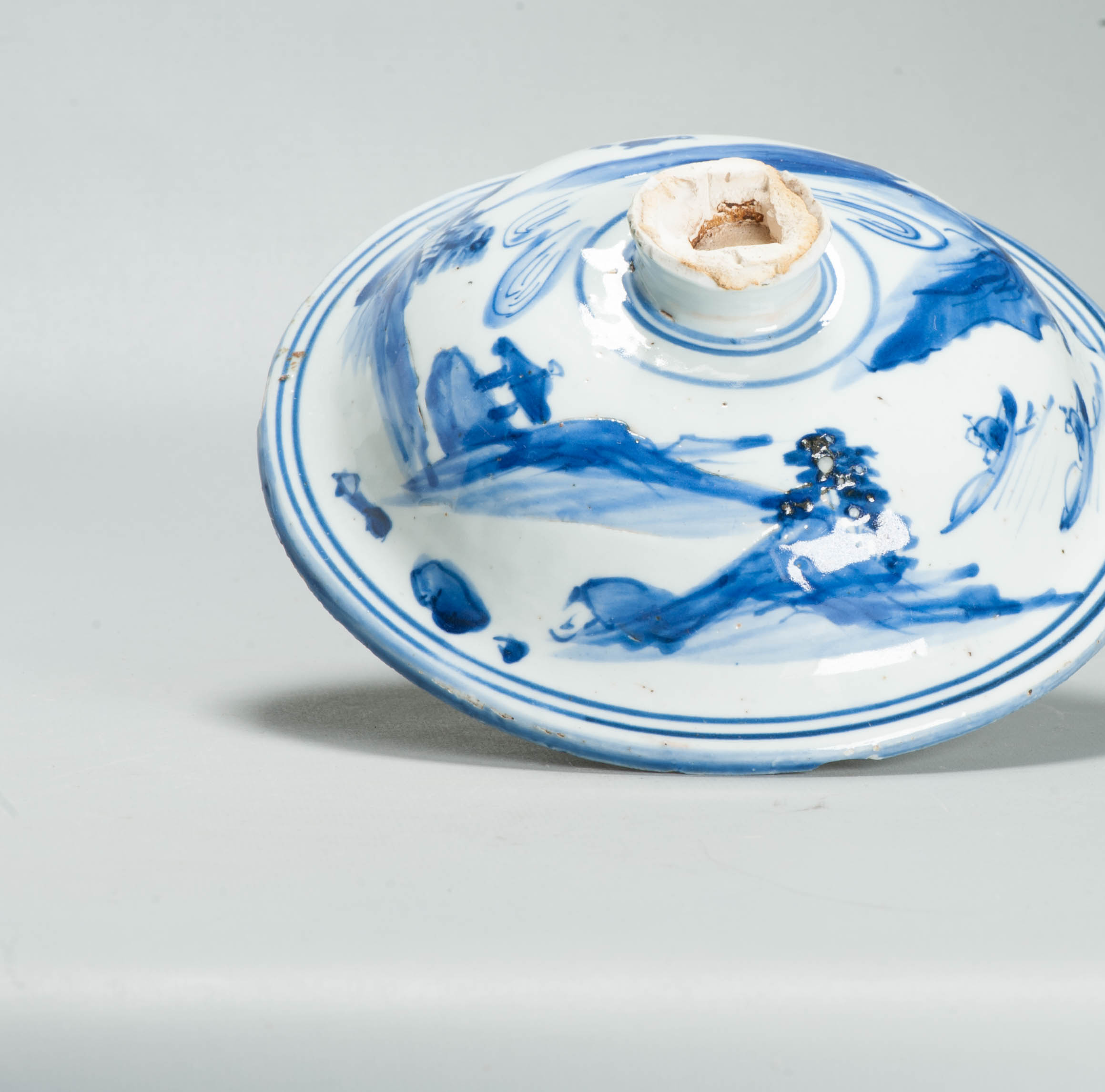 Rare Late Ming Wanli Lid of a Jar Literati scene 17th C Chinese Porcelain Blue and White - Image 3