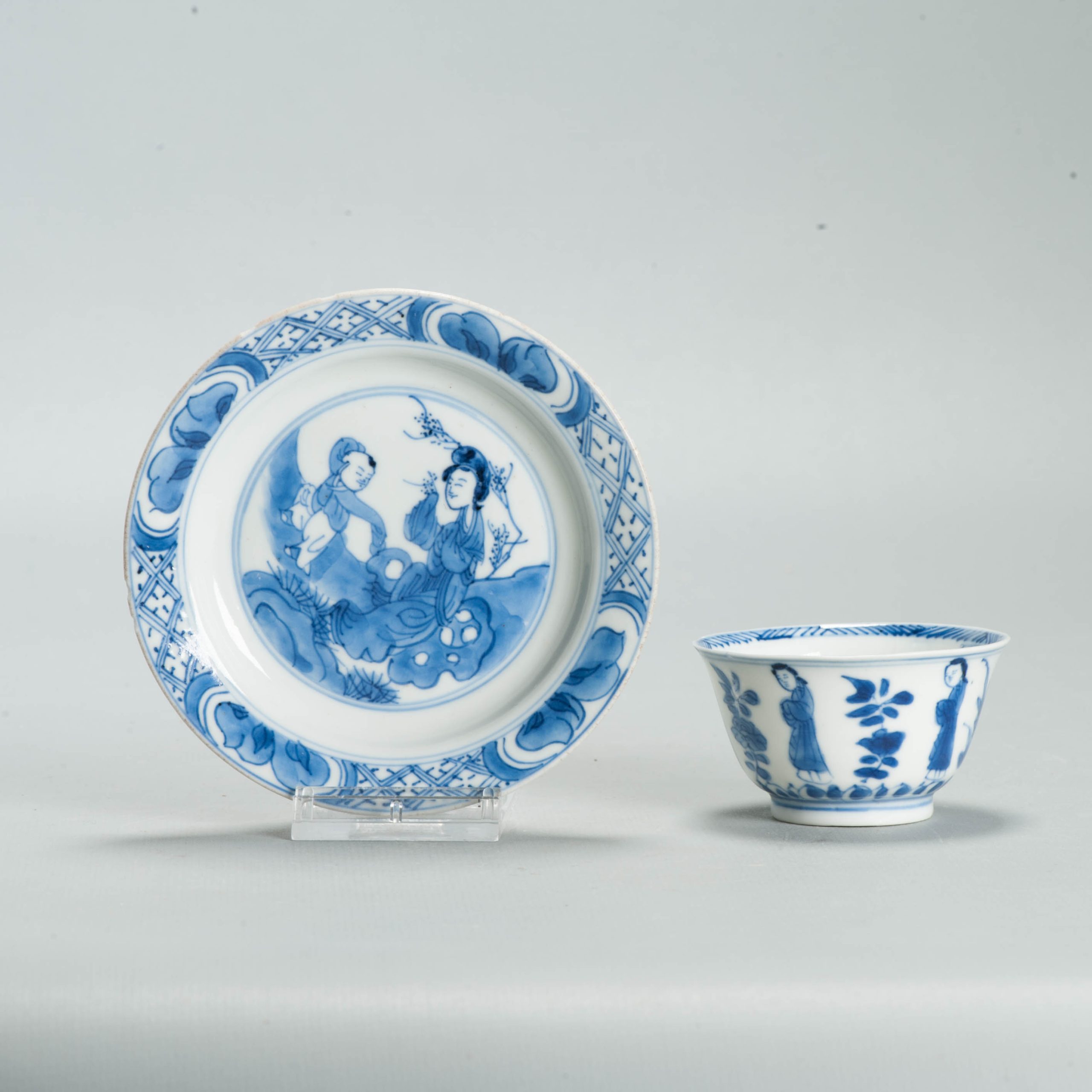 Antique Ca 1700 Chinese Porcelain Tea Set Kangxi Blue White Figural Liza - Image 14