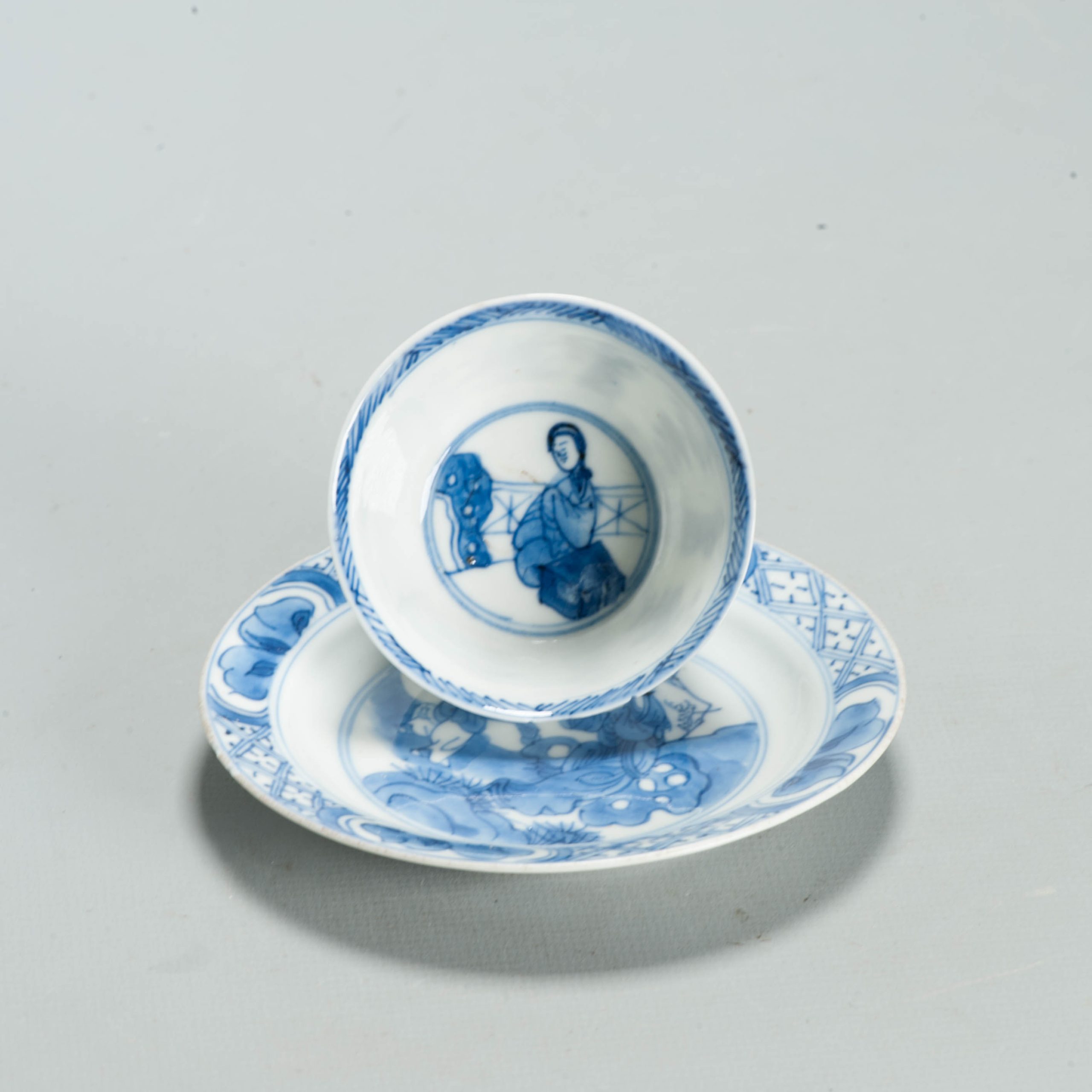 Antique Ca 1700 Chinese Porcelain Tea Set Kangxi Blue White Figural Liza - Image 18