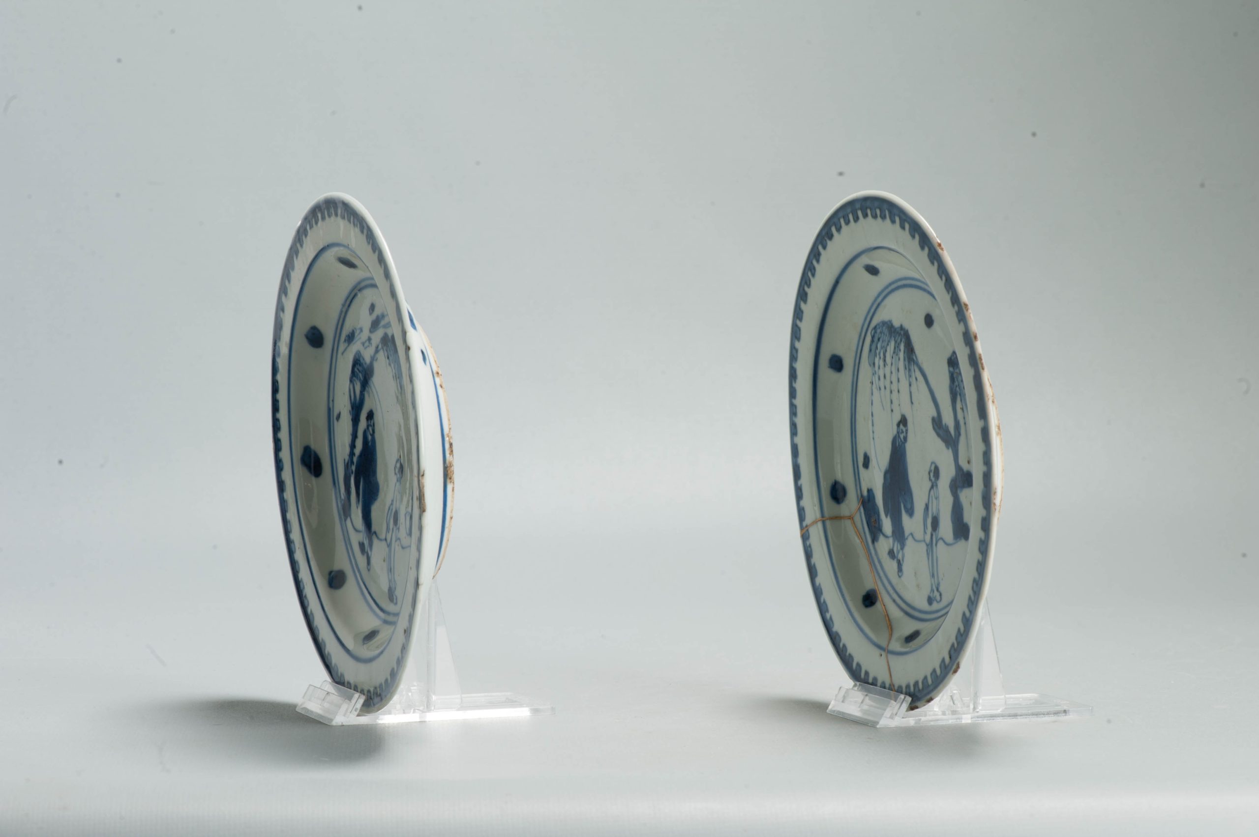 Antique Late Ming 17th c Chinese Porcelain China Dish Scholar Literati - Image 12