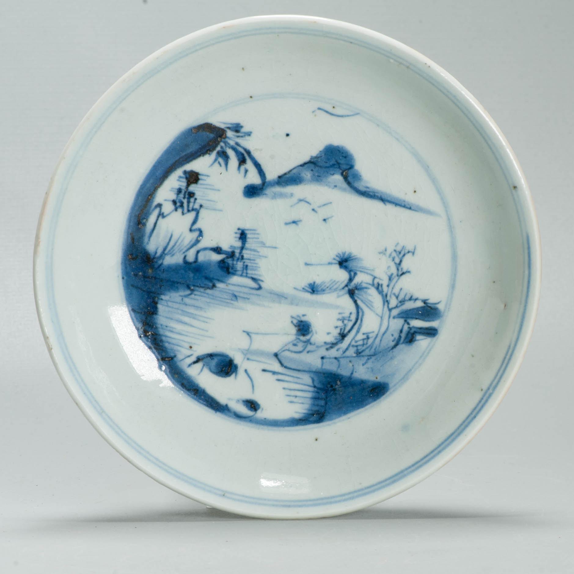 Antique Late Ming 17th c Chinese Porcelain China Dish Scholar Literati - Image 3
