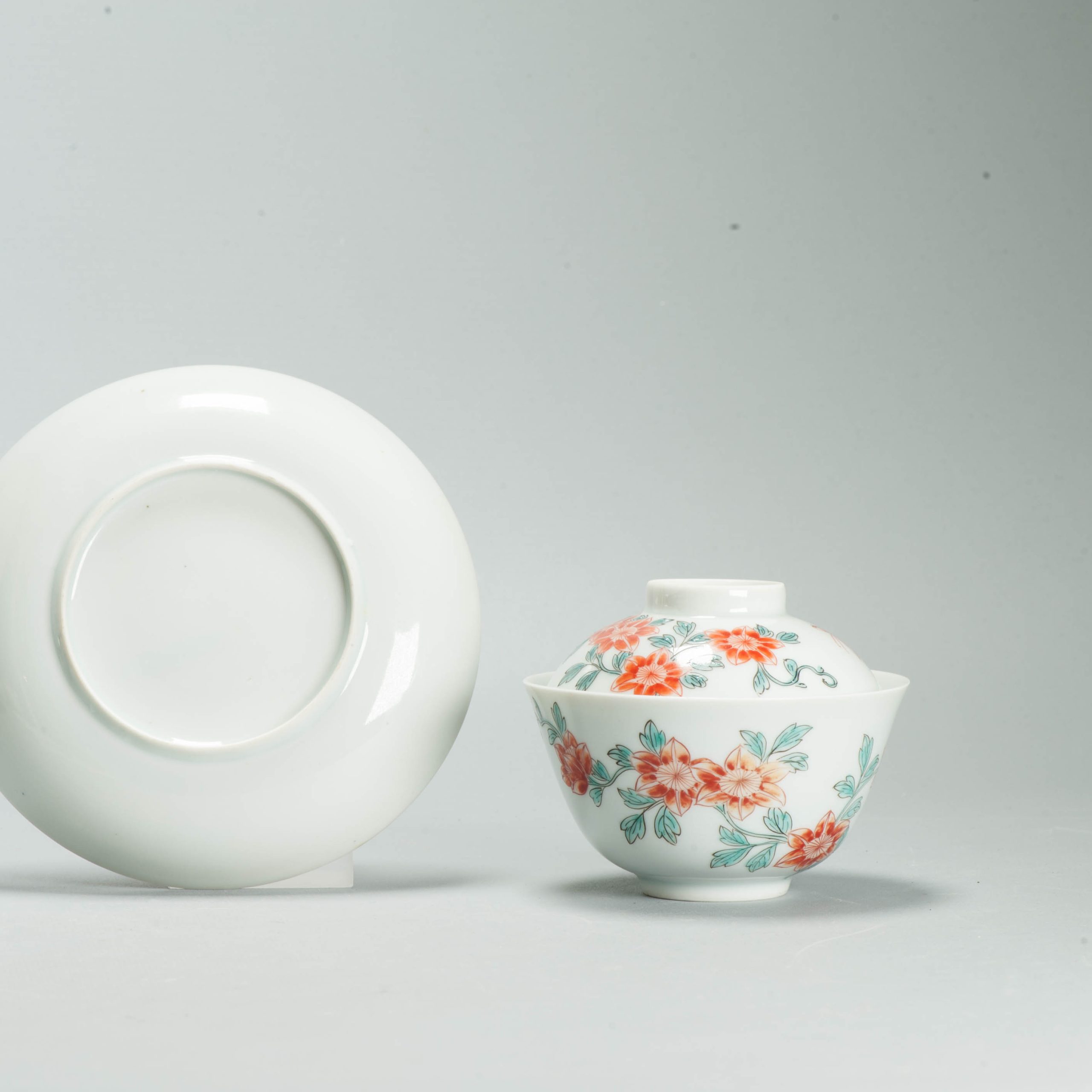 Antique Chinese Porcelain Gaiwan Tea Bowl Famille Verte Flowers Butterflies - 图片 6