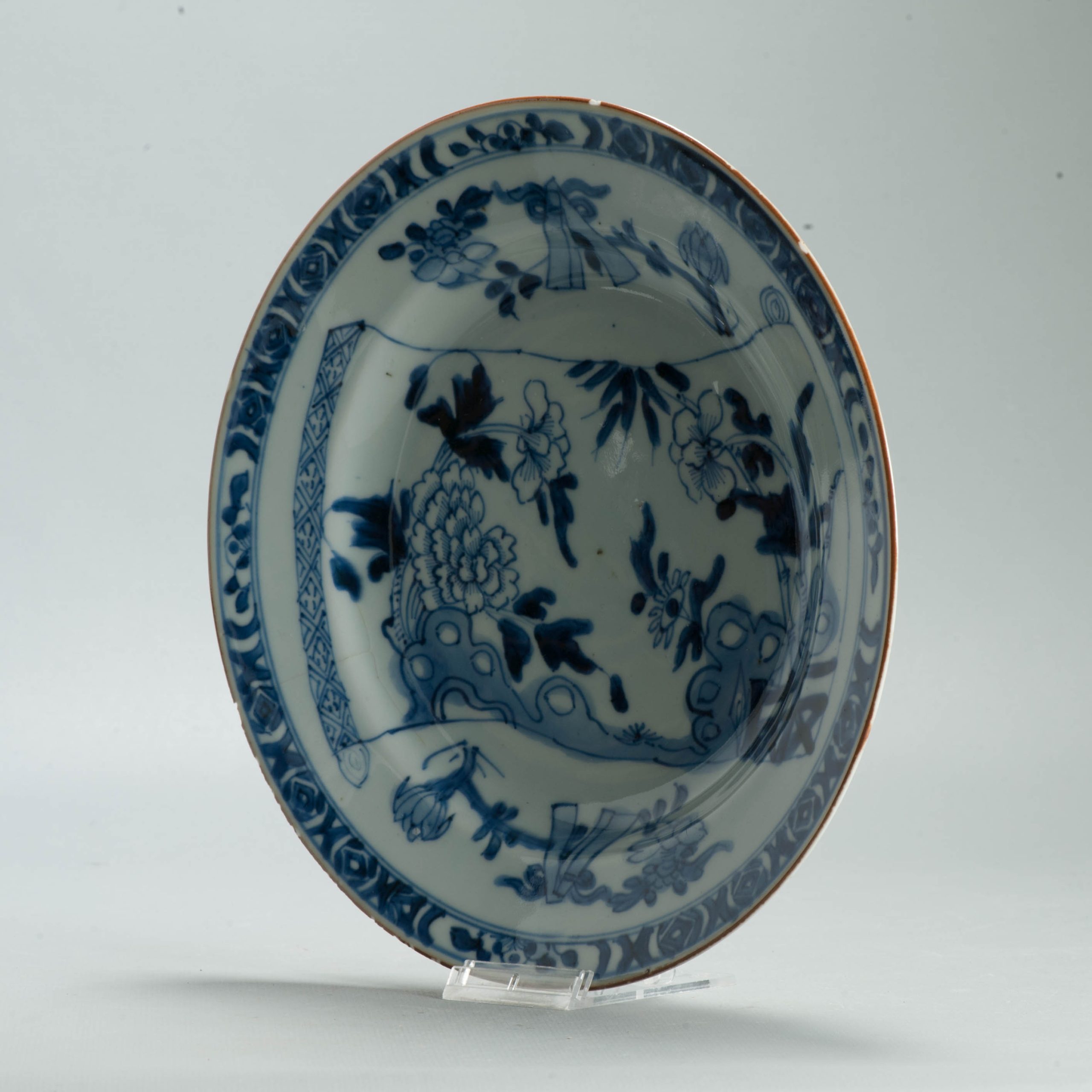 Antique Kangxi Chinese Blue & White Porcelain Dish Flowers Scroll Objects - Image 12