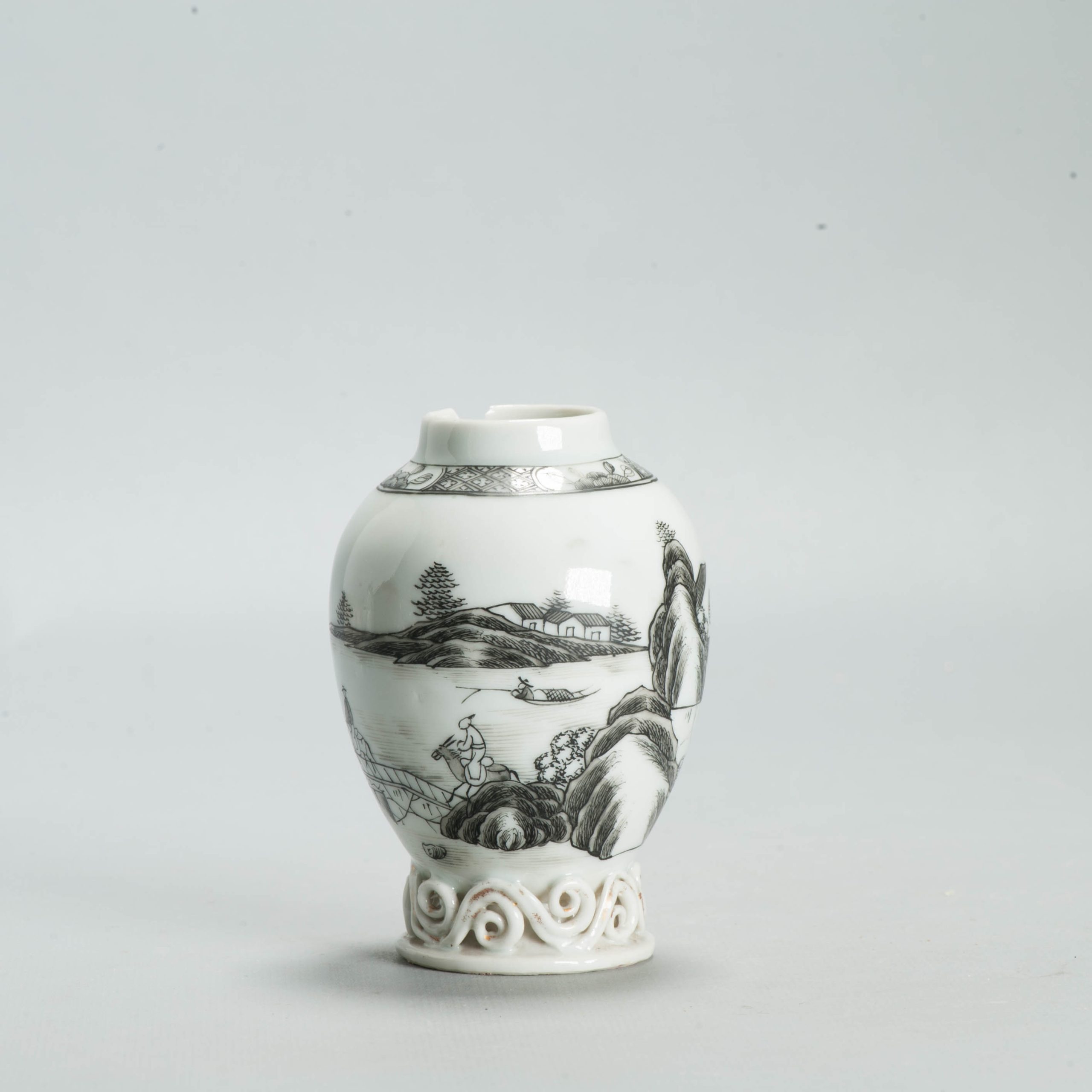 Antique 1730-1750 Chinese Porcelain TeaCaddy China Encre de Chine Landscape - Image 11