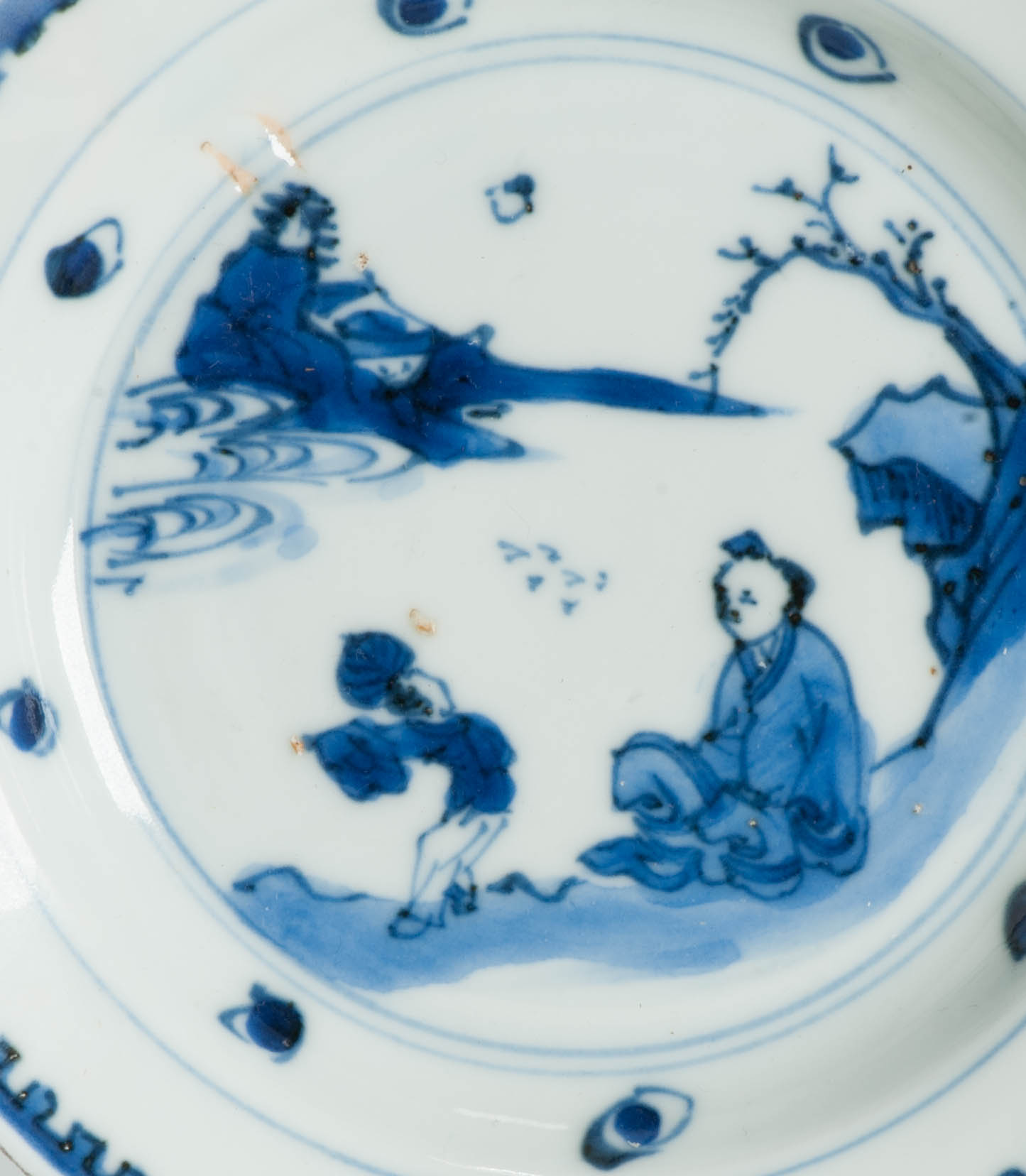 Antique Late Ming 17th c Chinese Porcelain China Dish Scholar Literati - Image 7
