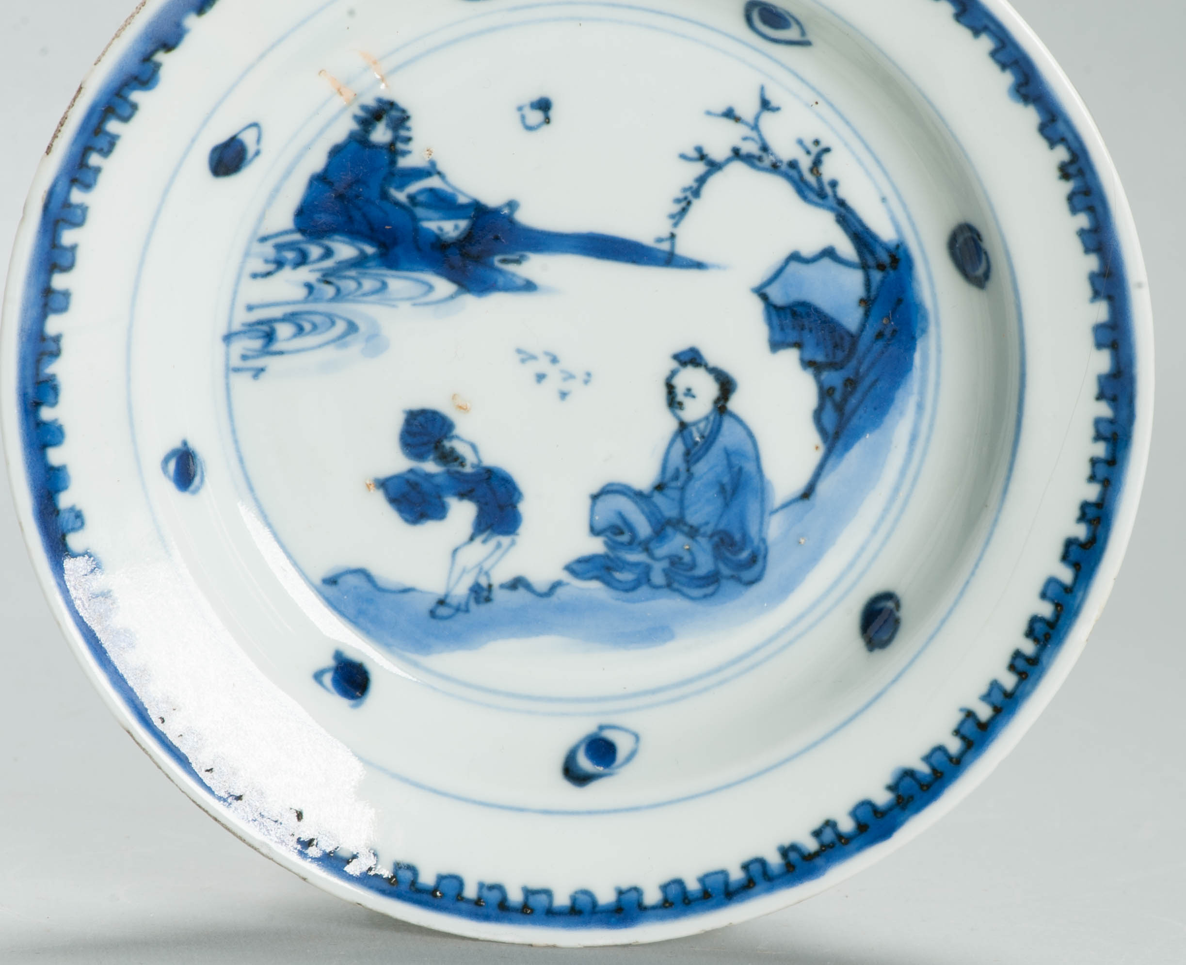 Antique Late Ming 17th c Chinese Porcelain China Dish Scholar Literati - Image 13