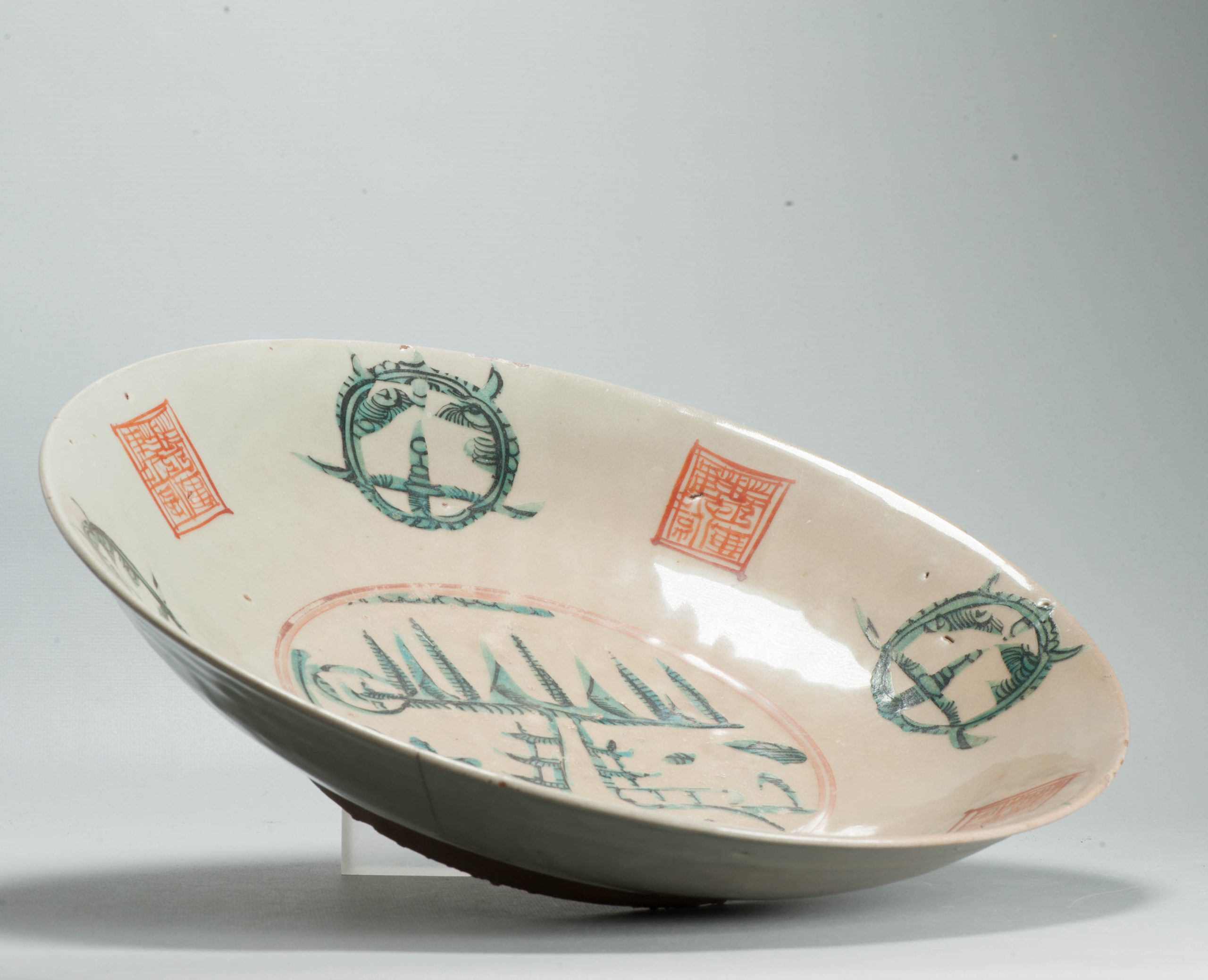 Antique Chinese 16/17C Chinese Porcelain Dish Swatow landscape Pagode Enamel - Image 16