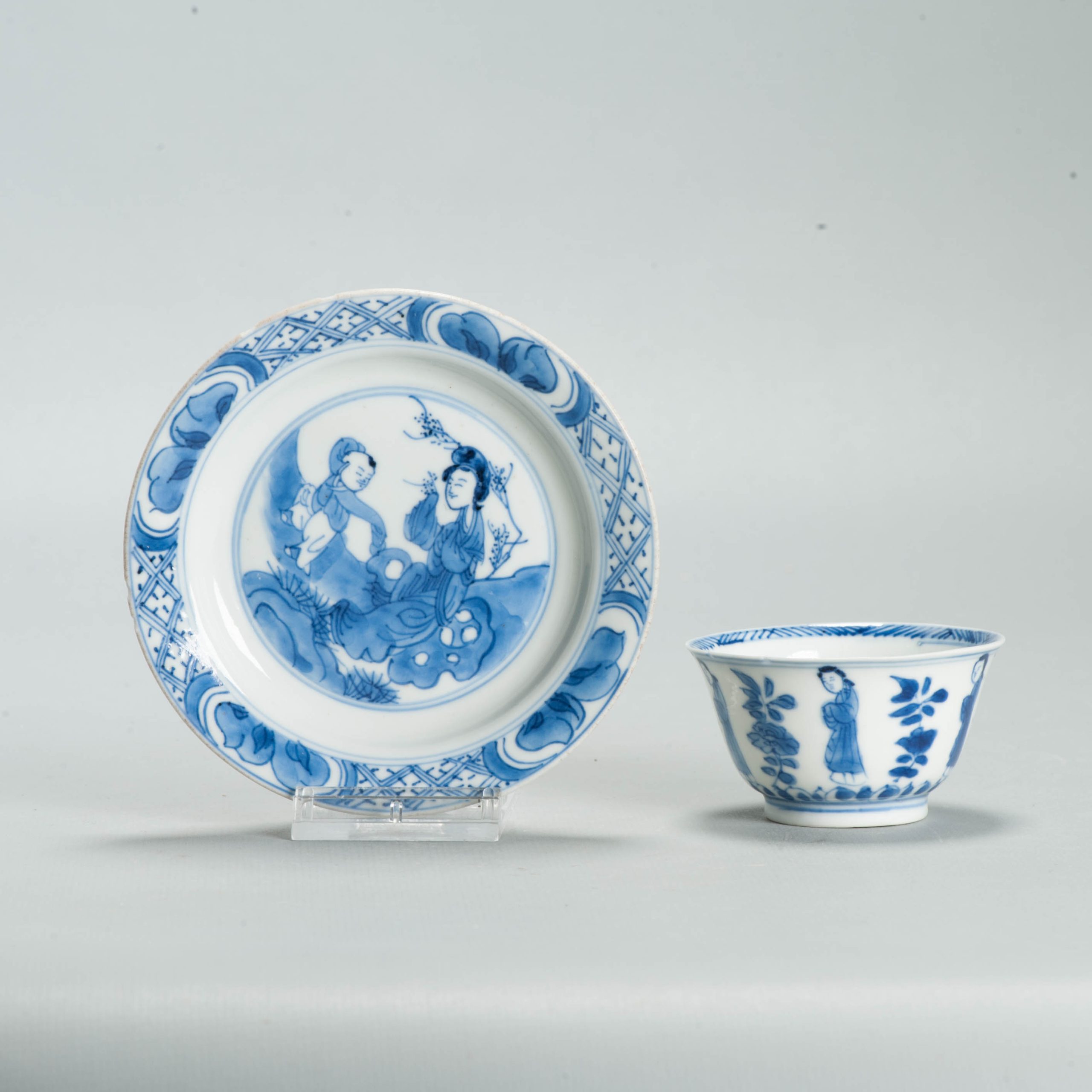 Antique Ca 1700 Chinese Porcelain Tea Set Kangxi Blue White Figural Liza - Image 15