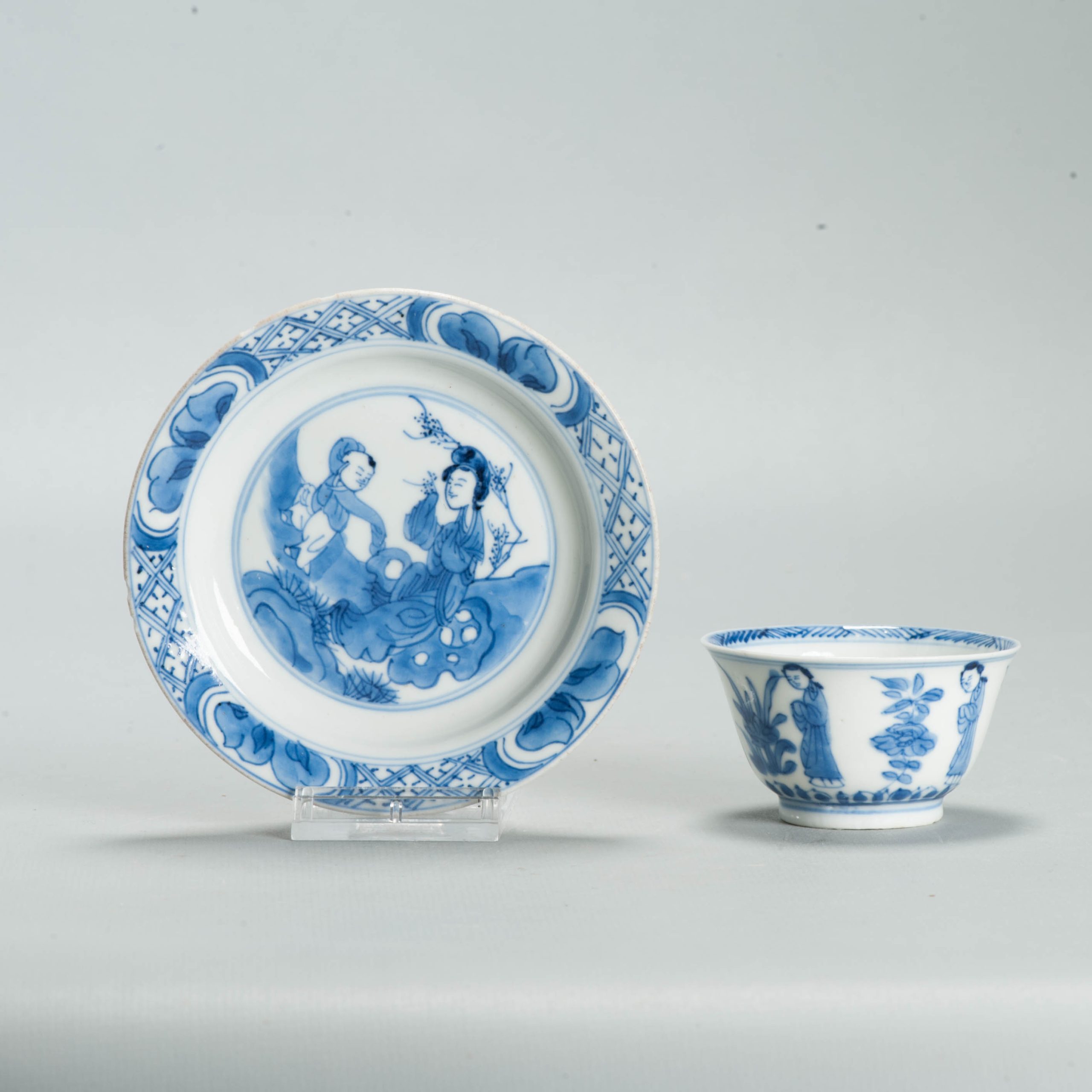 Antique Ca 1700 Chinese Porcelain Tea Set Kangxi Blue White Figural Liza - Image 9