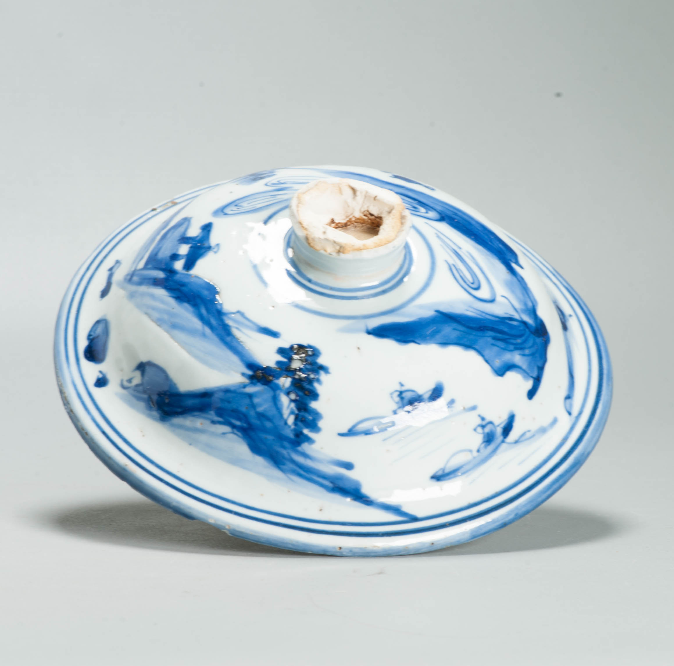 Rare Late Ming Wanli Lid of a Jar Literati scene 17th C Chinese Porcelain Blue and White - Image 4