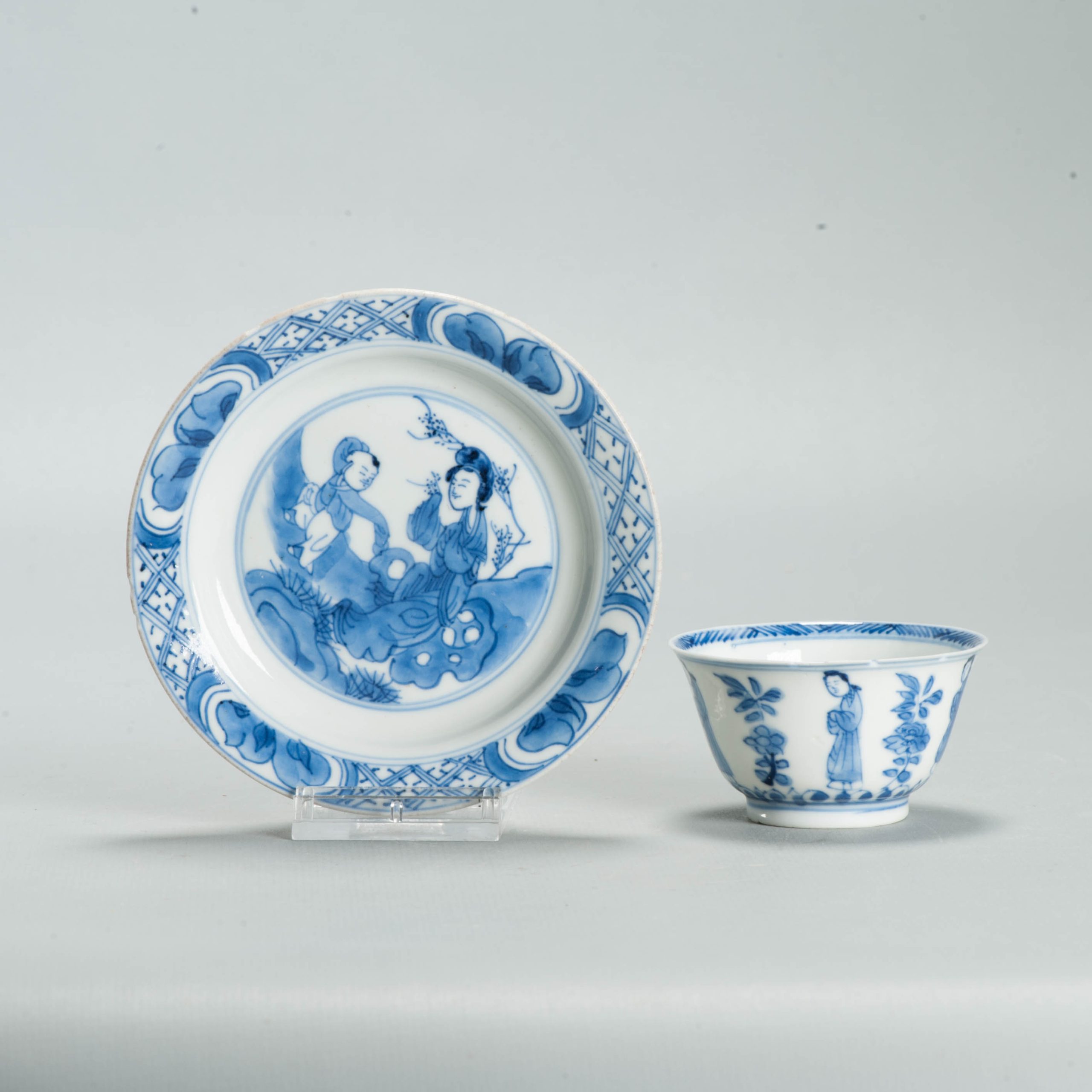 Antique Ca 1700 Chinese Porcelain Tea Set Kangxi Blue White Figural Liza - Image 17