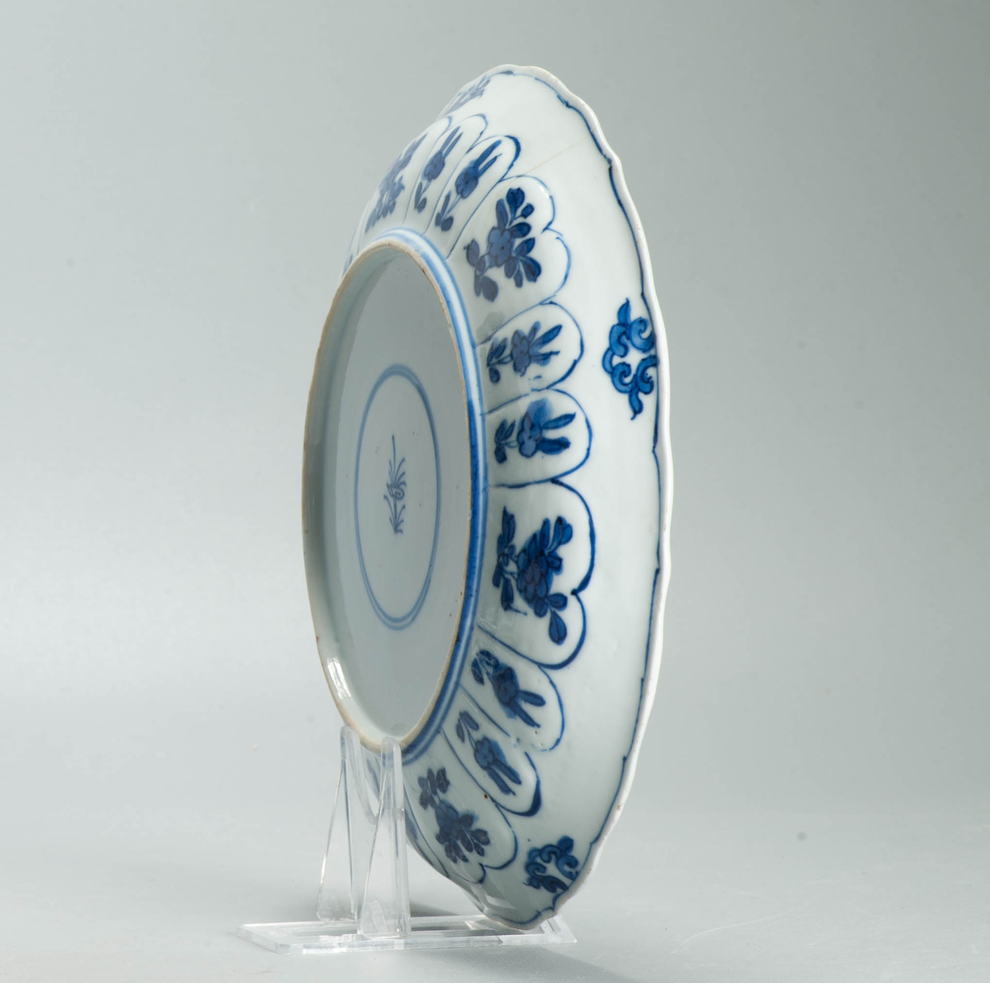 Antique Chinese 1700 Kangxi Blue & White Porcelain Dish Qing Dynasty Marked - Image 5