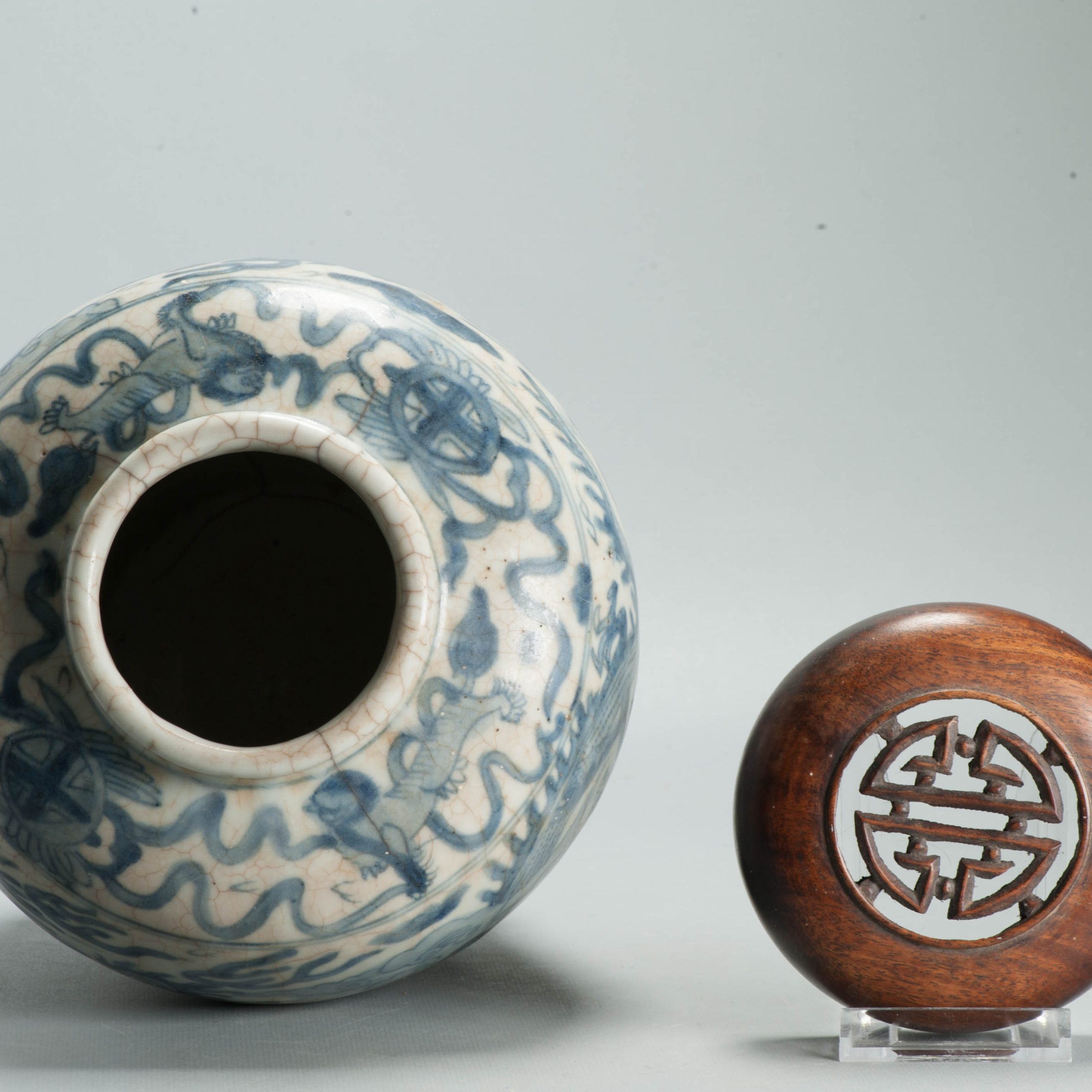 Antique Ming Wanli Chinese Swatow Zhangzhou Porcelain Jar Dragons Foo Lions - Image 3