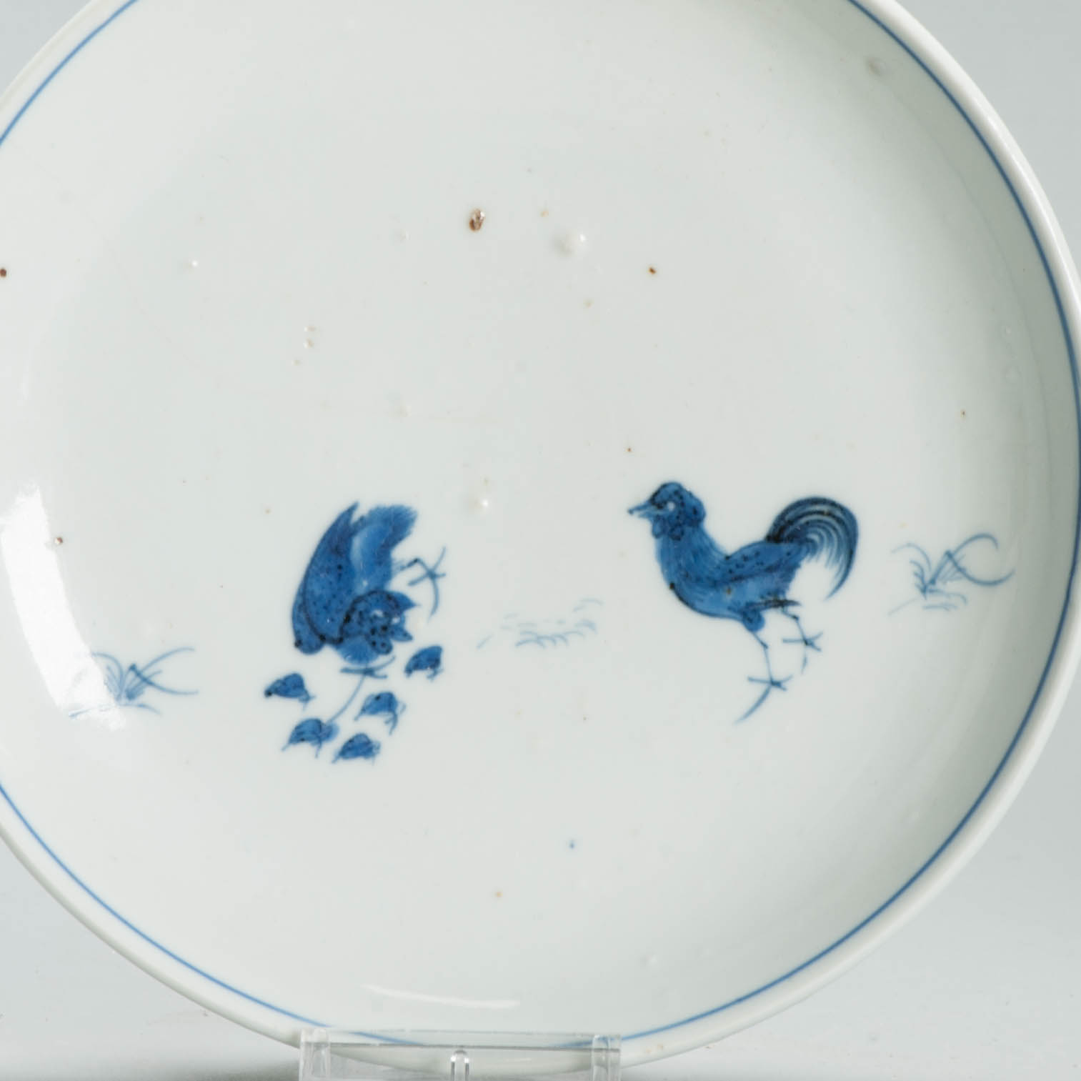 Antique Late Ming 17th c Chinese Porcelain China Dish Roosters - Image 8