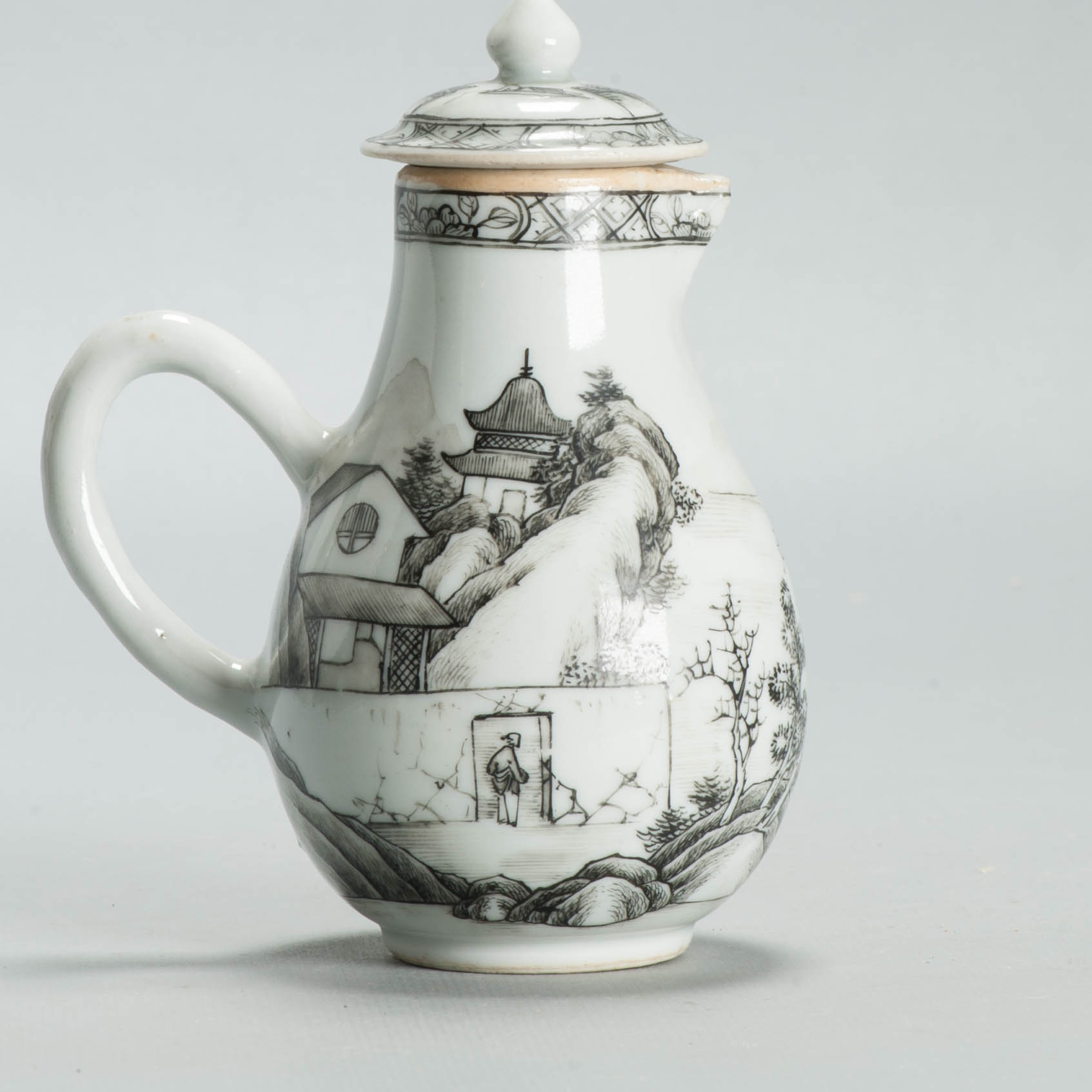 Antique 18C Chinese Encre de Chine Porcelain Landscape Yongzheng Qianlong