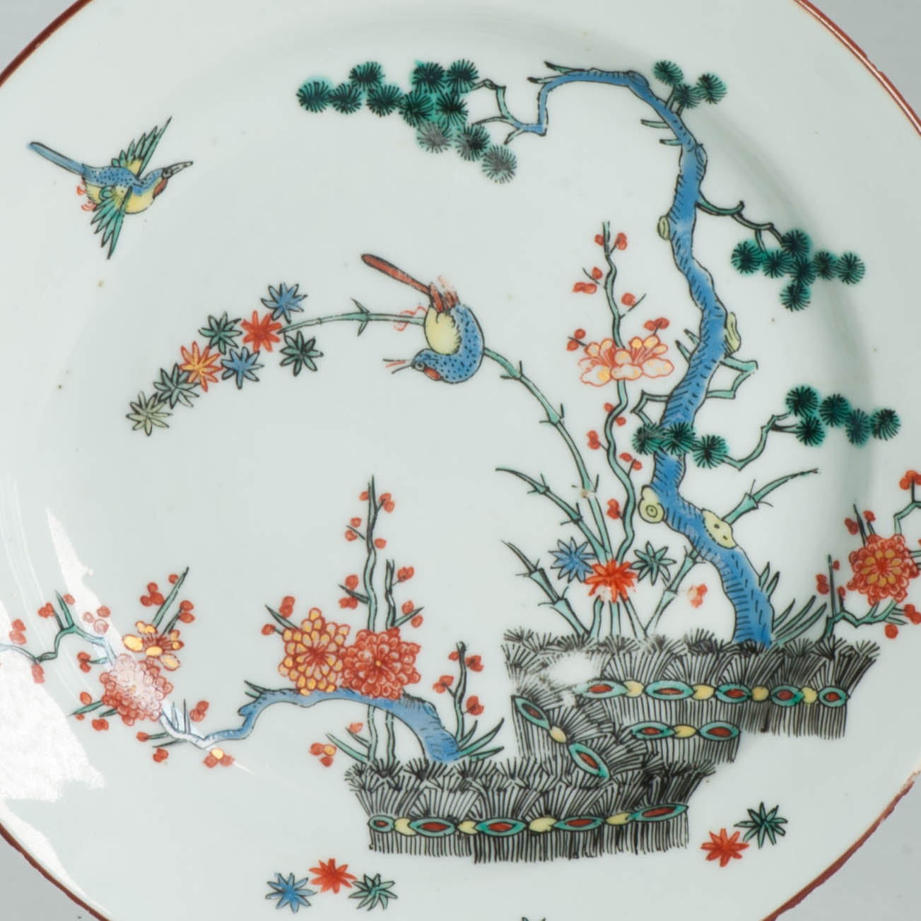 Antique 18C Chinese Porcelain Kakiemon Dish Amsterdam Bont Qing Birds - Image 9