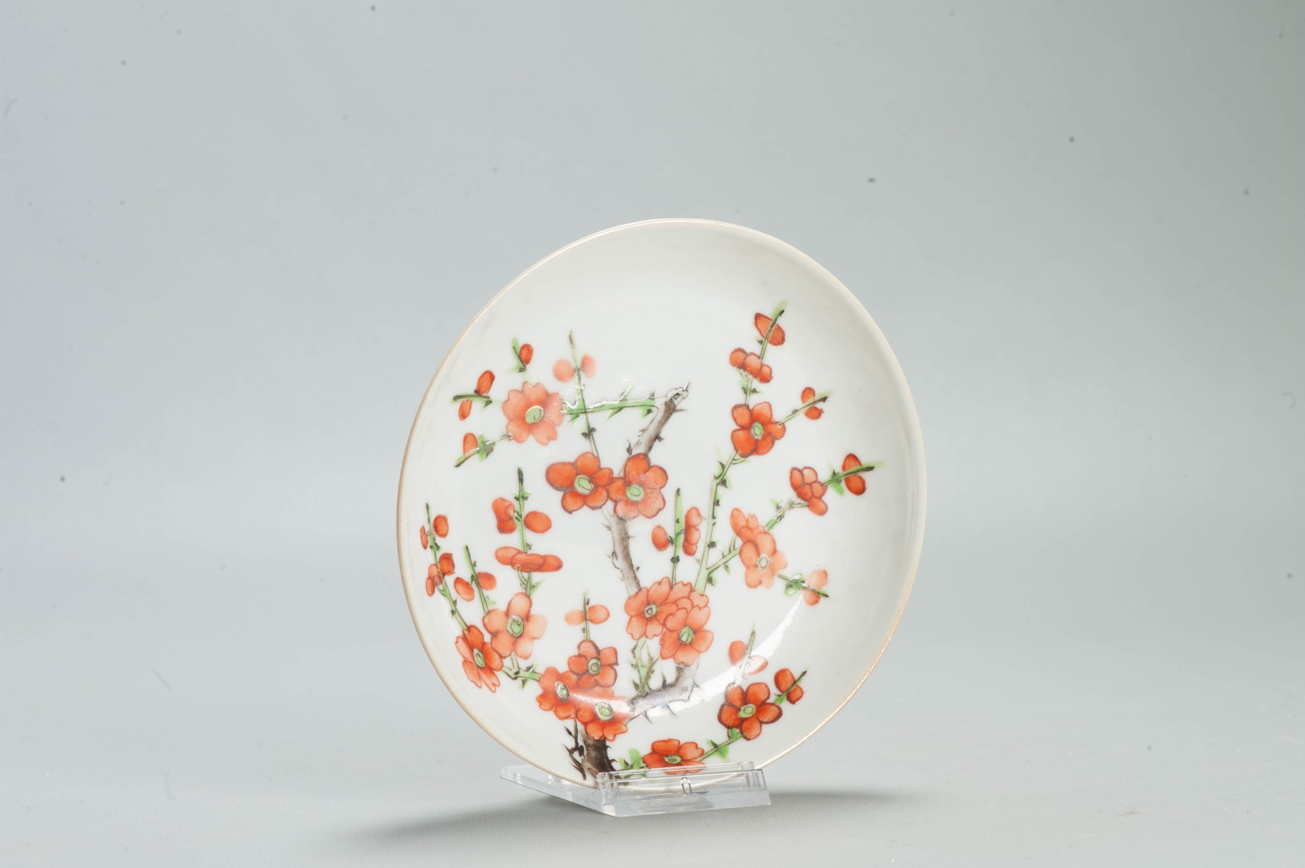 Perfect 13.5CM Antique Chinese Porcelain Qianlong Marked 19th C Prunus Dish - Image 3