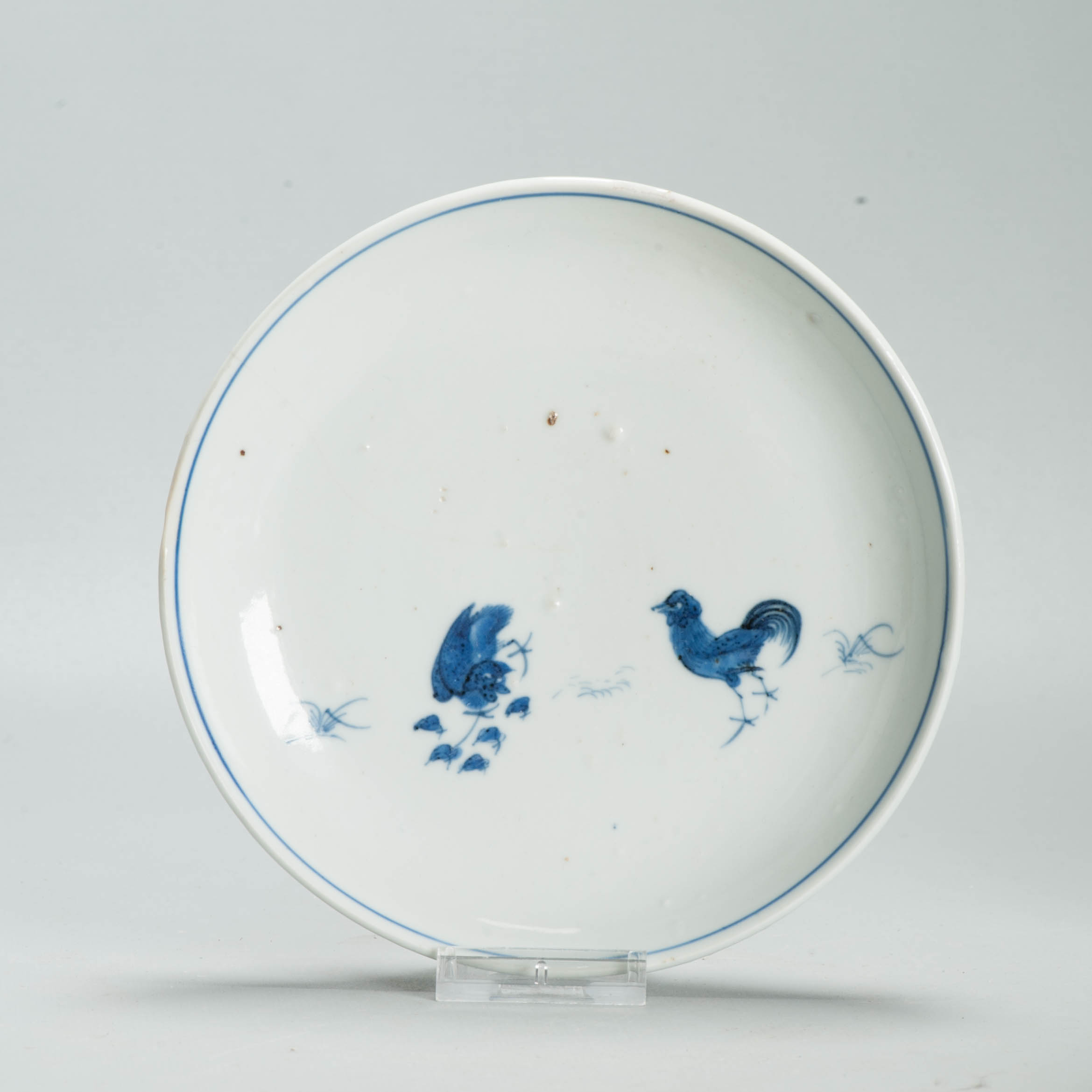 Antique Late Ming 17th c Chinese Porcelain China Dish Roosters - Image 5