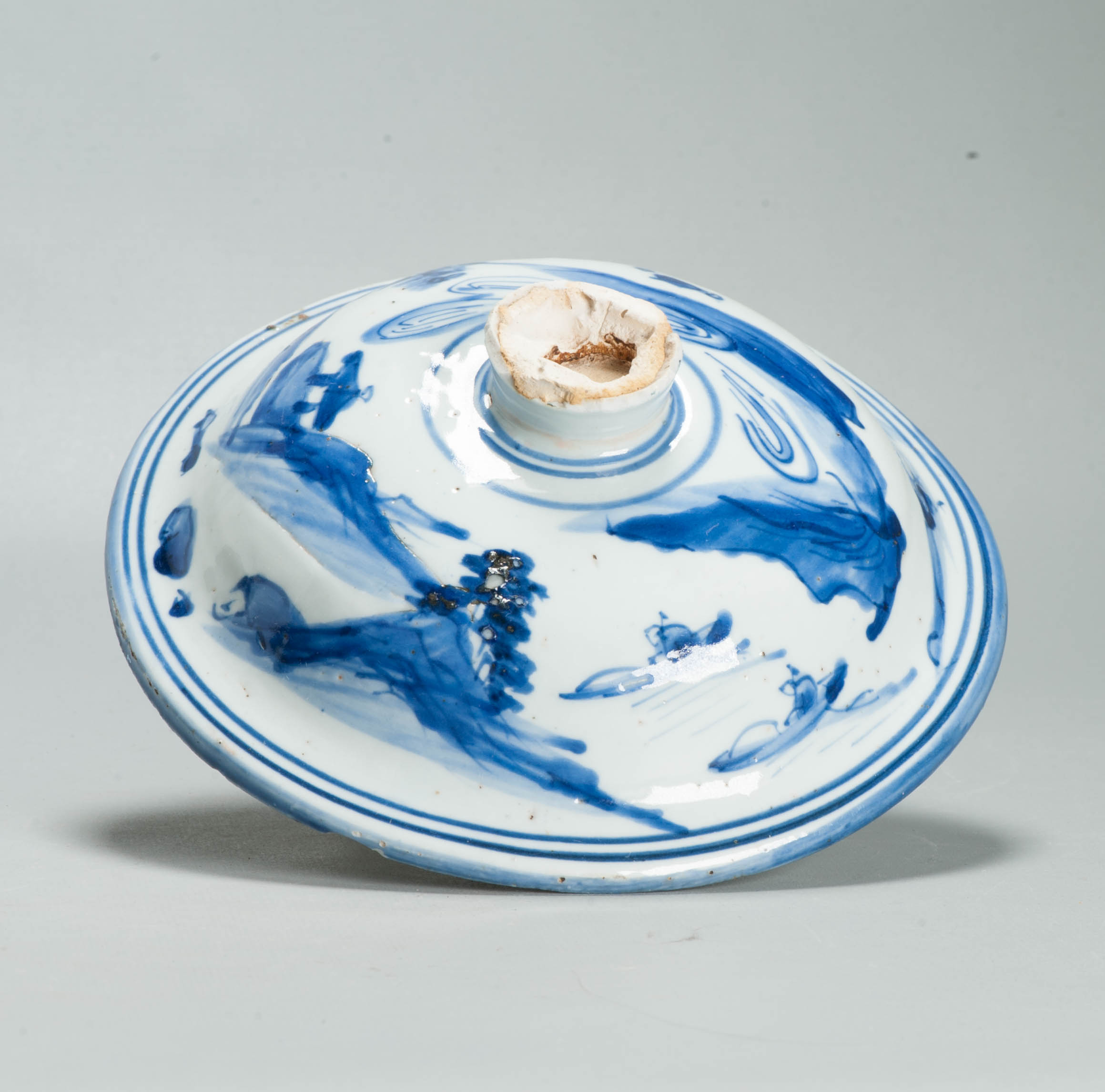 Rare Late Ming Wanli Lid of a Jar Literati scene 17th C Chinese Porcelain Blue and White - Image 8