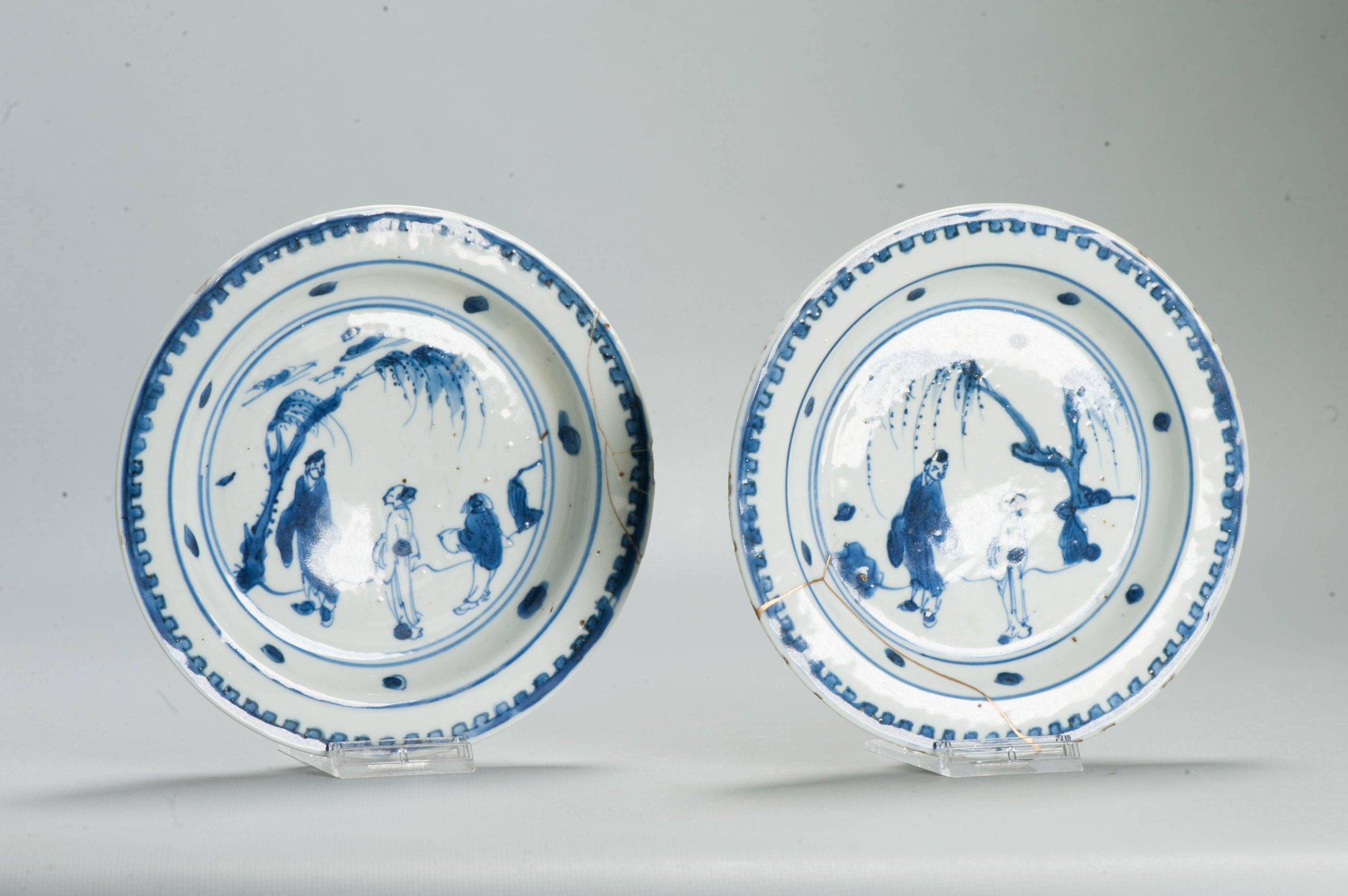 Antique Late Ming 17th c Chinese Porcelain China Dish Scholar Literati - Image 3