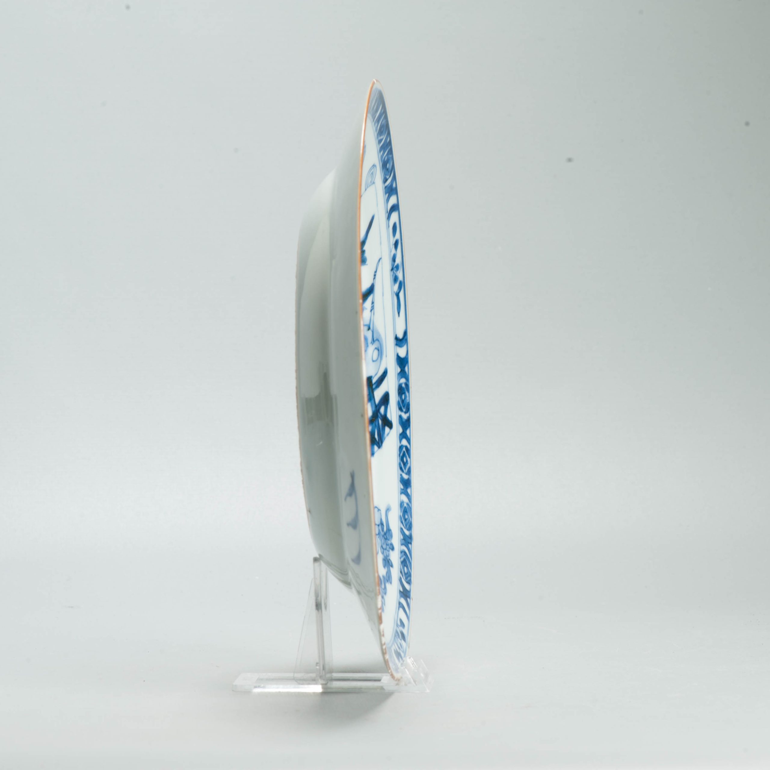 Antique Kangxi Chinese Blue & White Porcelain Dish Flowers Scroll Objects - Image 4