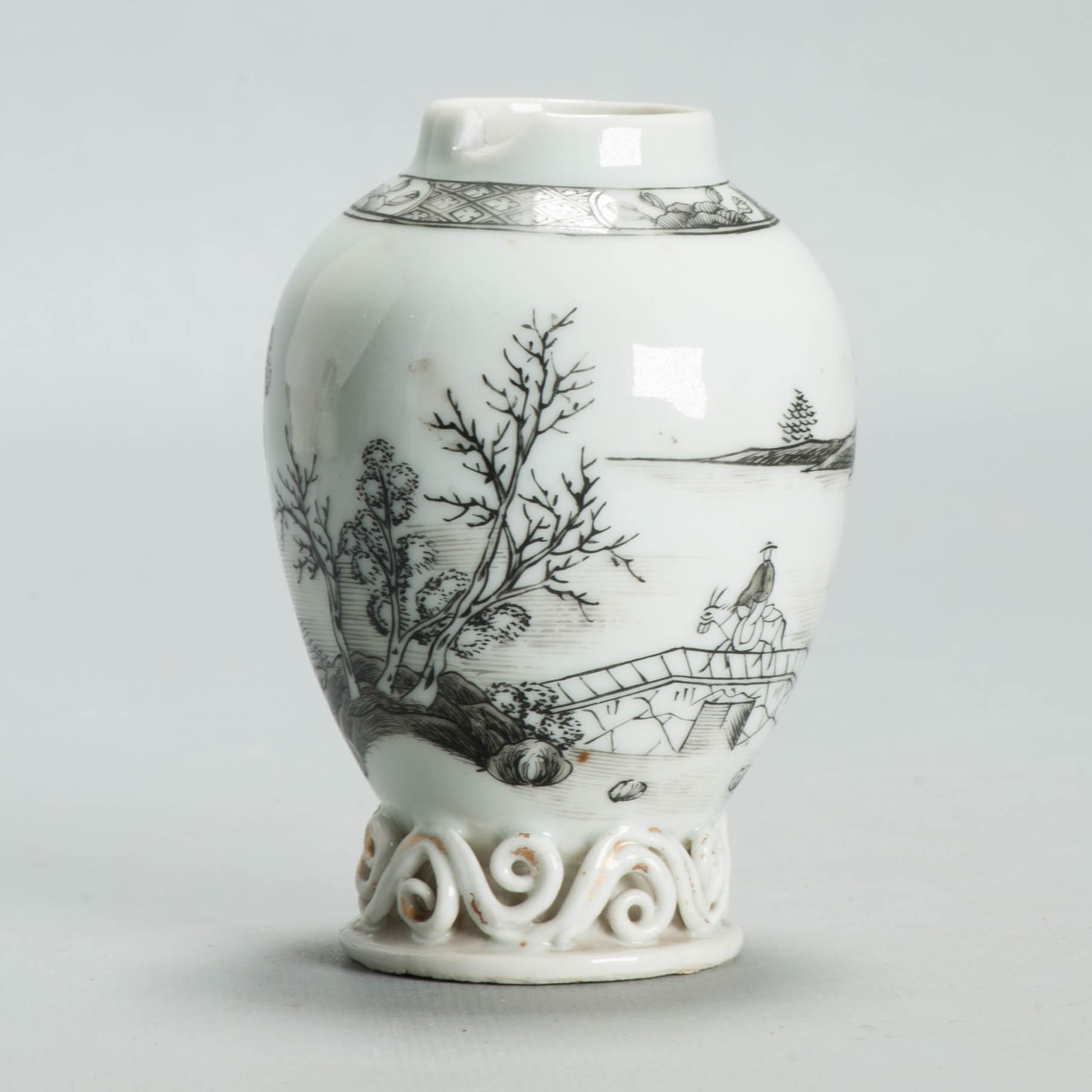 Antique 1730-1750 Chinese Porcelain TeaCaddy China Encre de Chine Landscape - Image 16