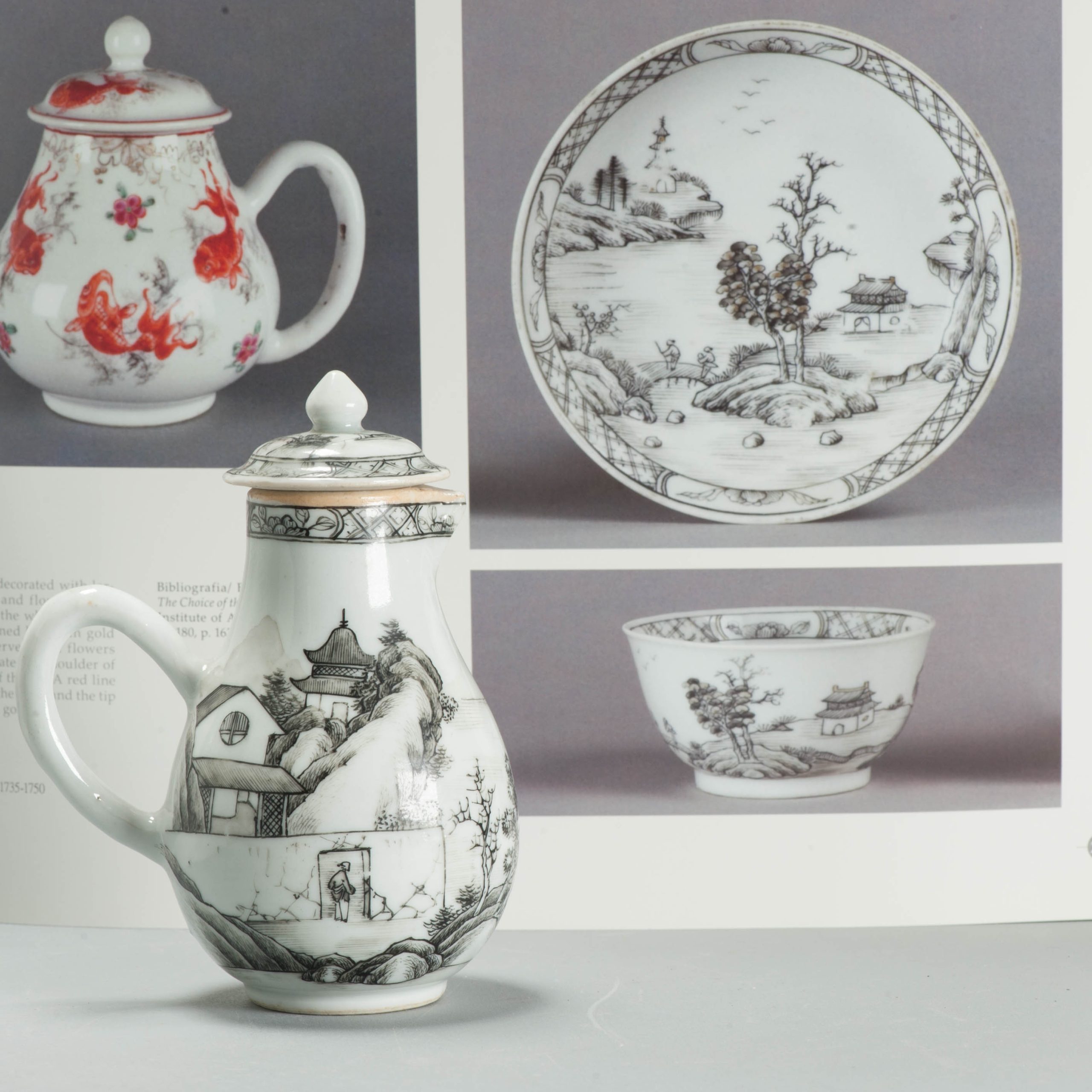 Antique 18C Chinese Encre de Chine Porcelain Landscape Yongzheng Qianlong
