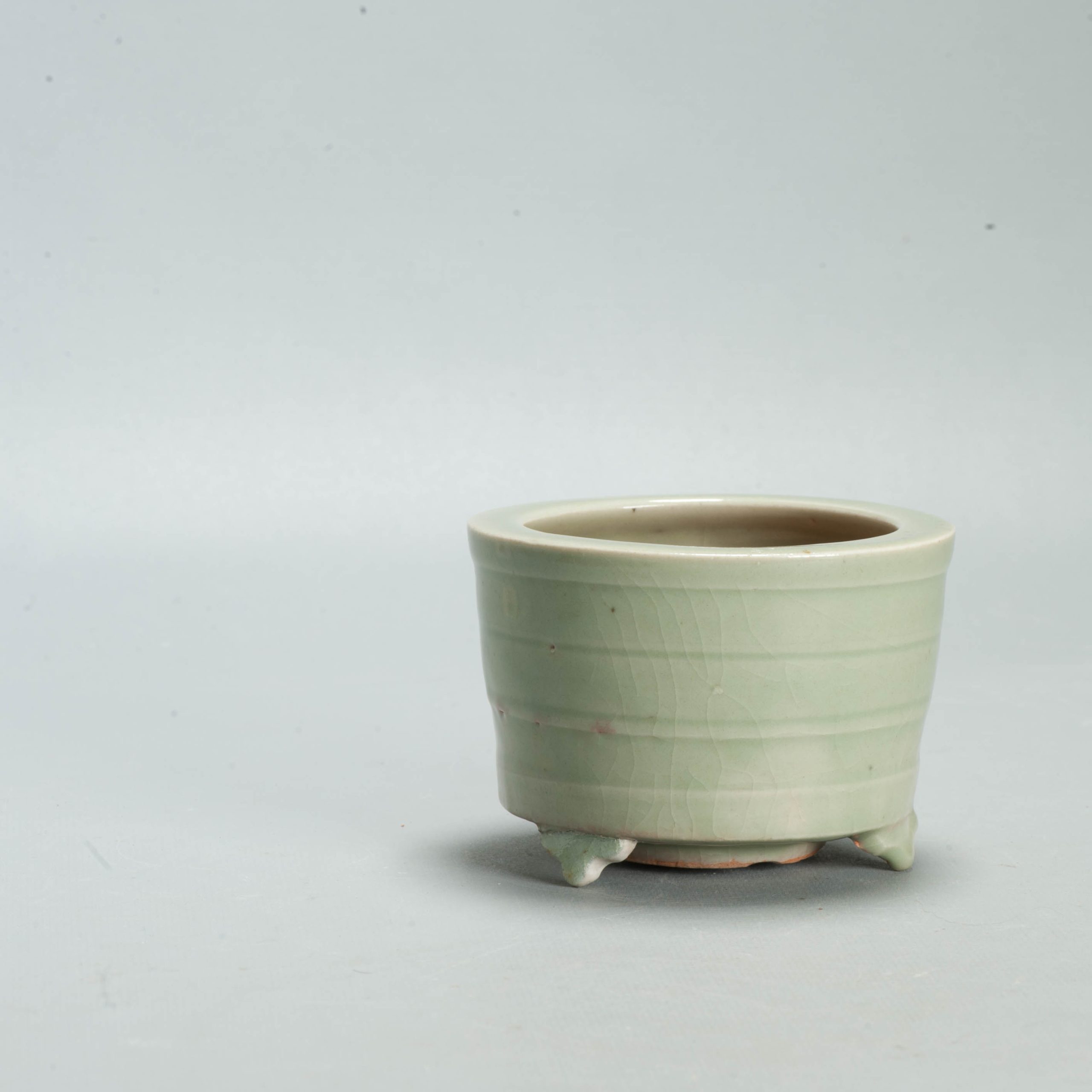 Antique Ming Chinese Celadon Monochrome Tripod Incense Burner Censer