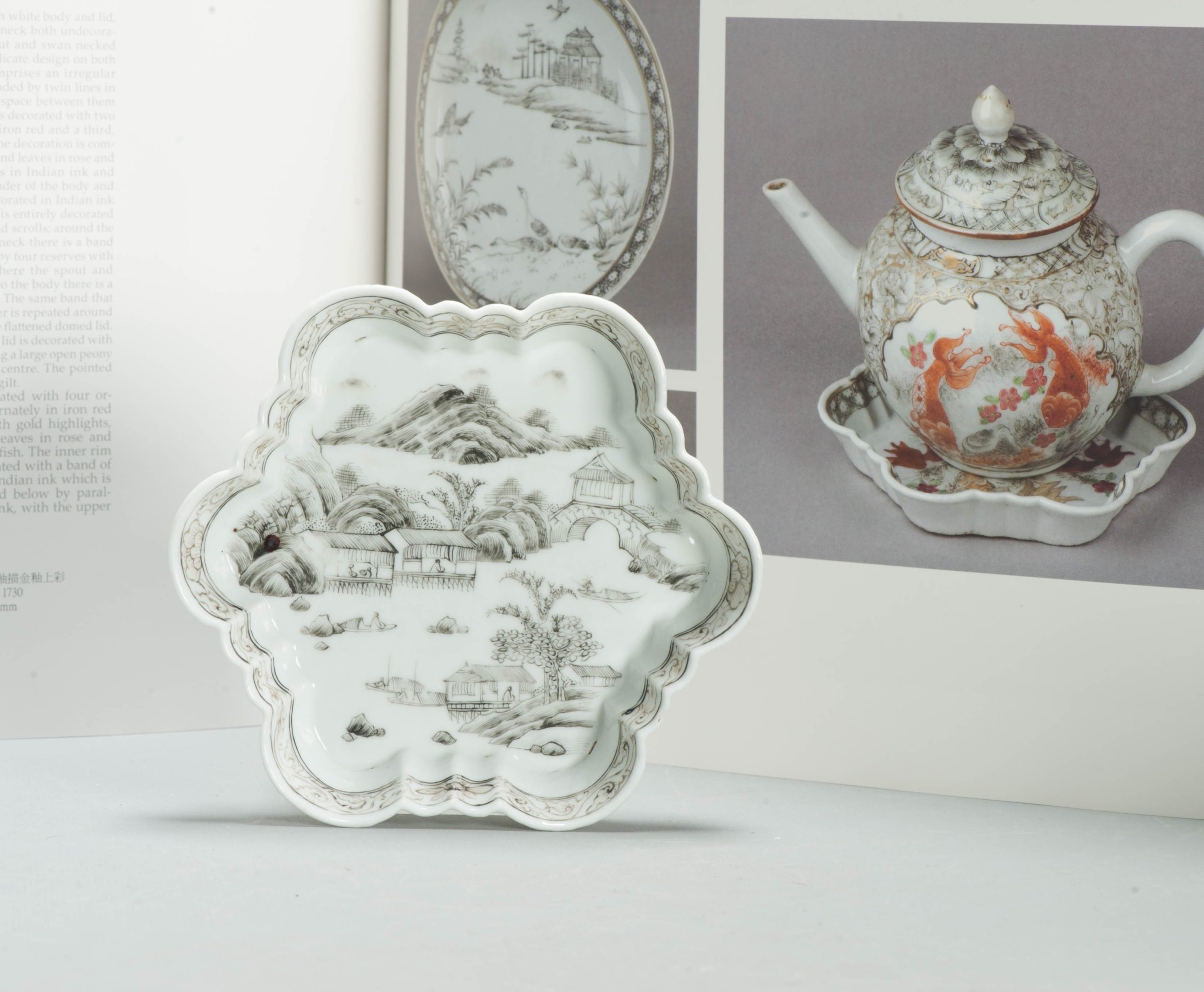 Antique 18C Qianlong Chinese Porcelain Pattipan Encre de Chine Landscape - Image 7