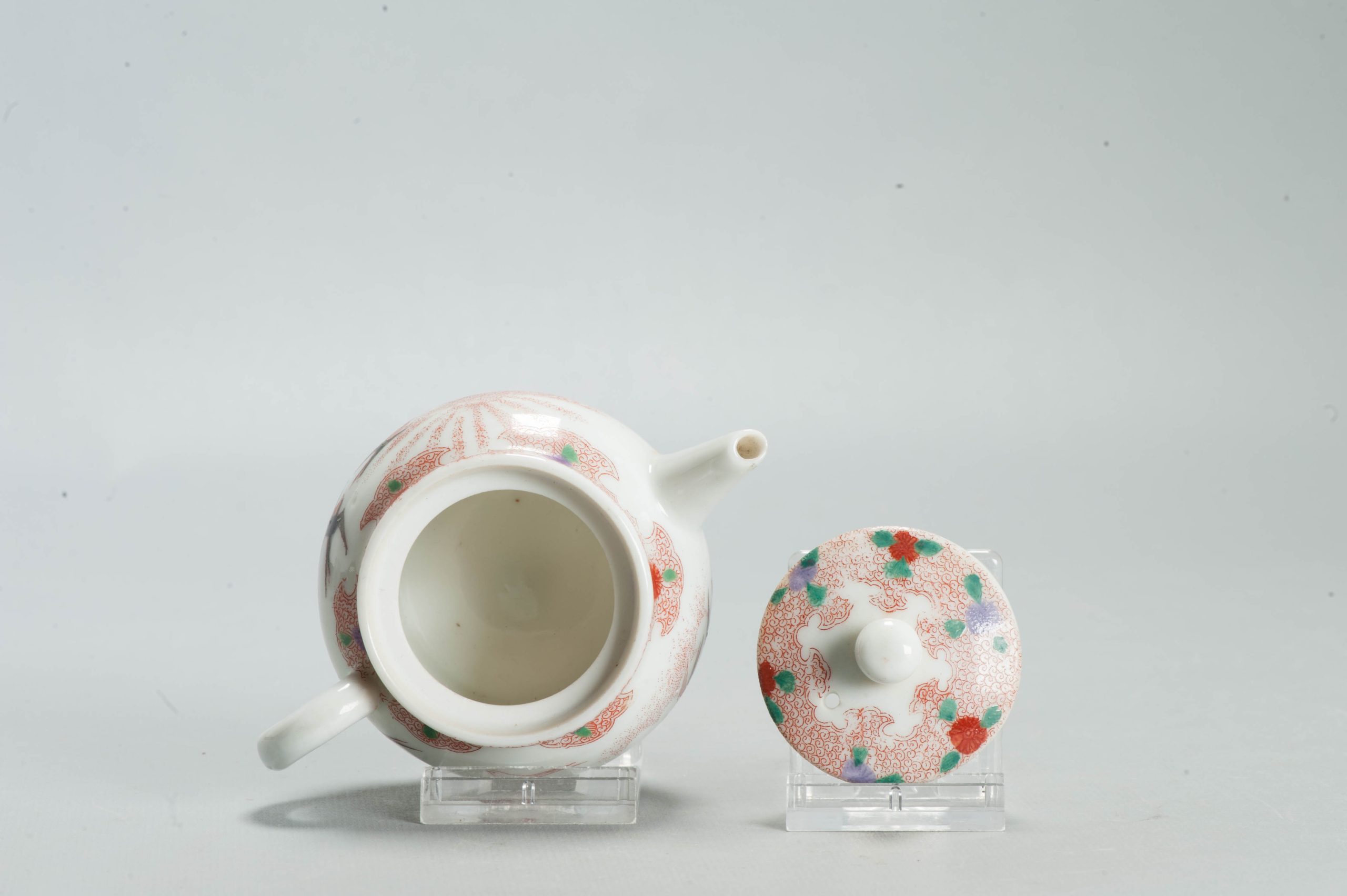 Antique 19th/20th c Period Japanese Porcelain Kutani Teapot with Birds - Image 4