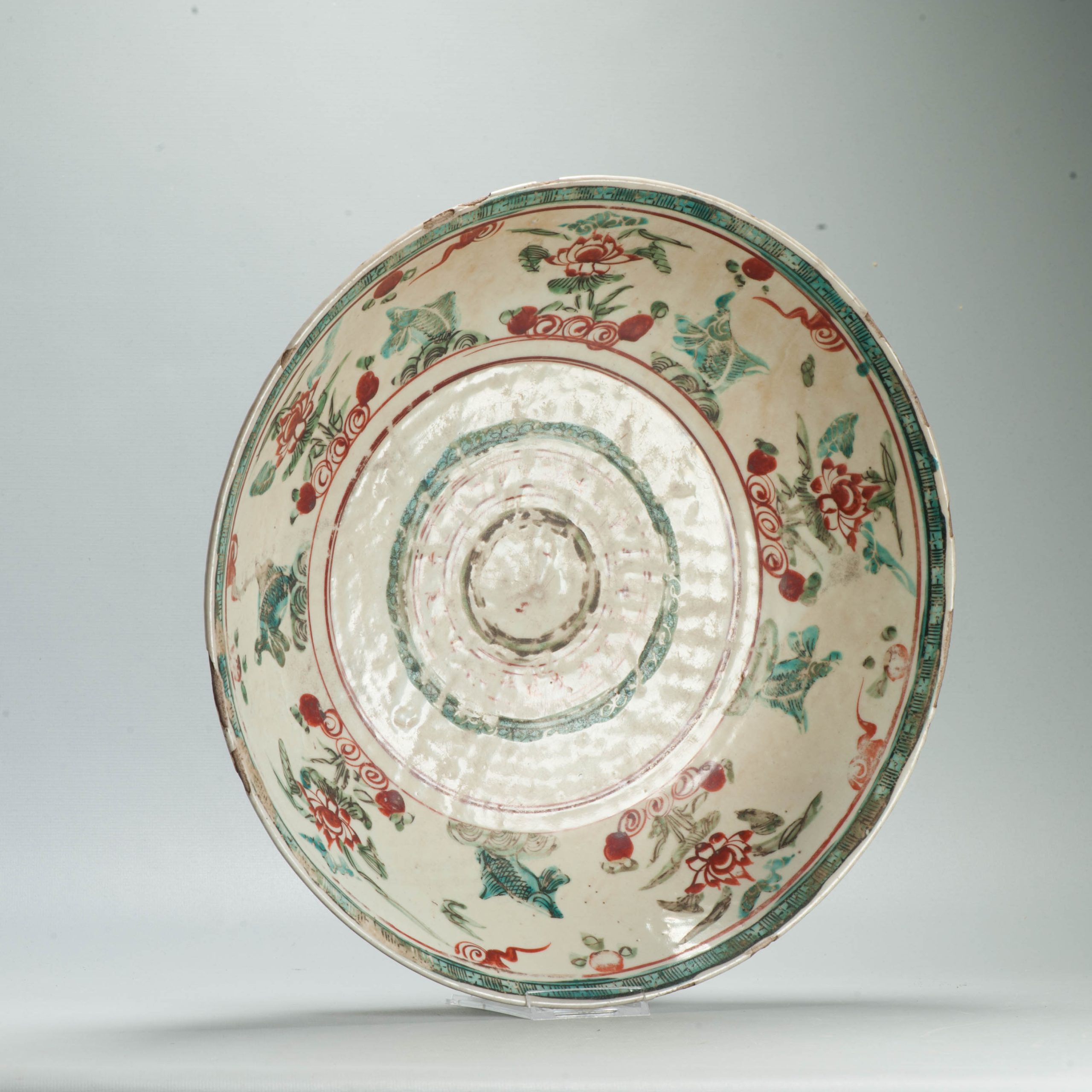 34CM Antique Chinese Porcelain Ming China Swatow Zhanghou Wucai COlors - 图片 2